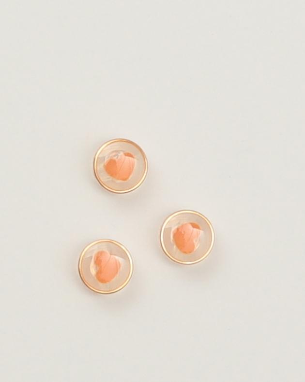 Øjeknap, transparent med hjerte og guldkant - ca. 12 mm