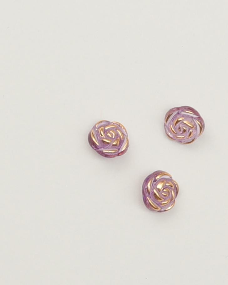 Øjeknap, transparent lilla rose med guld - ca. 15 mm