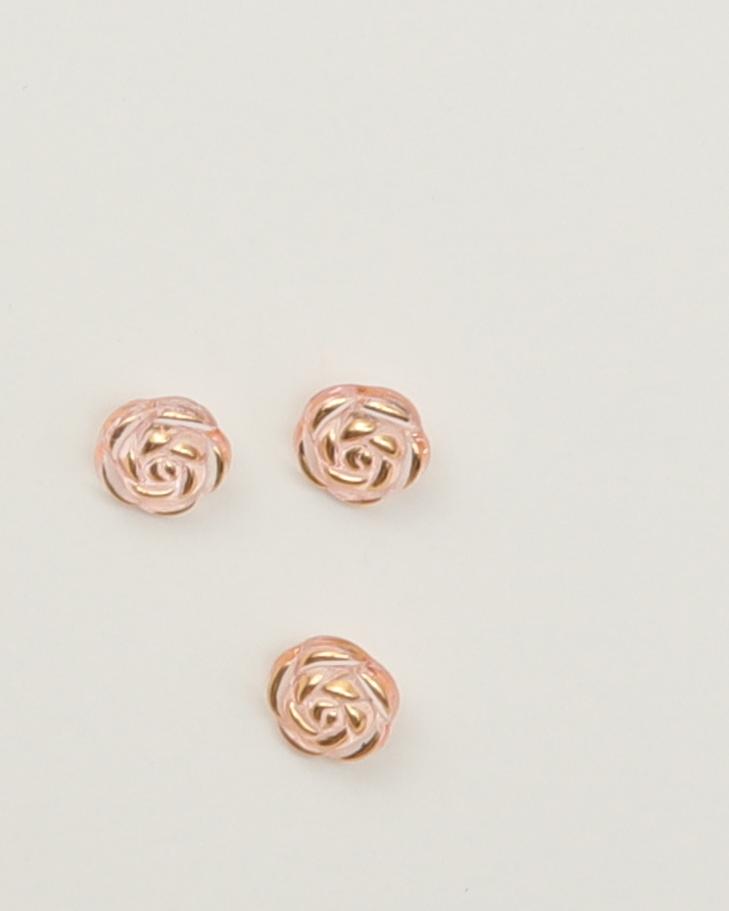 Øjeknap, transparent sart rosa med guld - ca. 15 mm