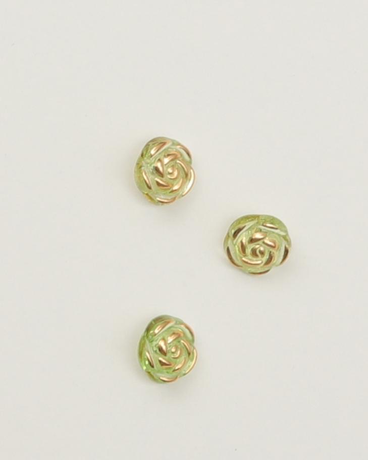 Øjeknap, transparent limegrøn med guld - ca. 15 mm