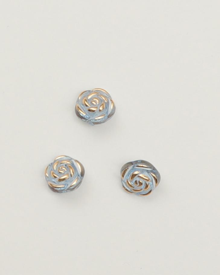 Øjeknap, transparent blå med guld - ca. 15 mm