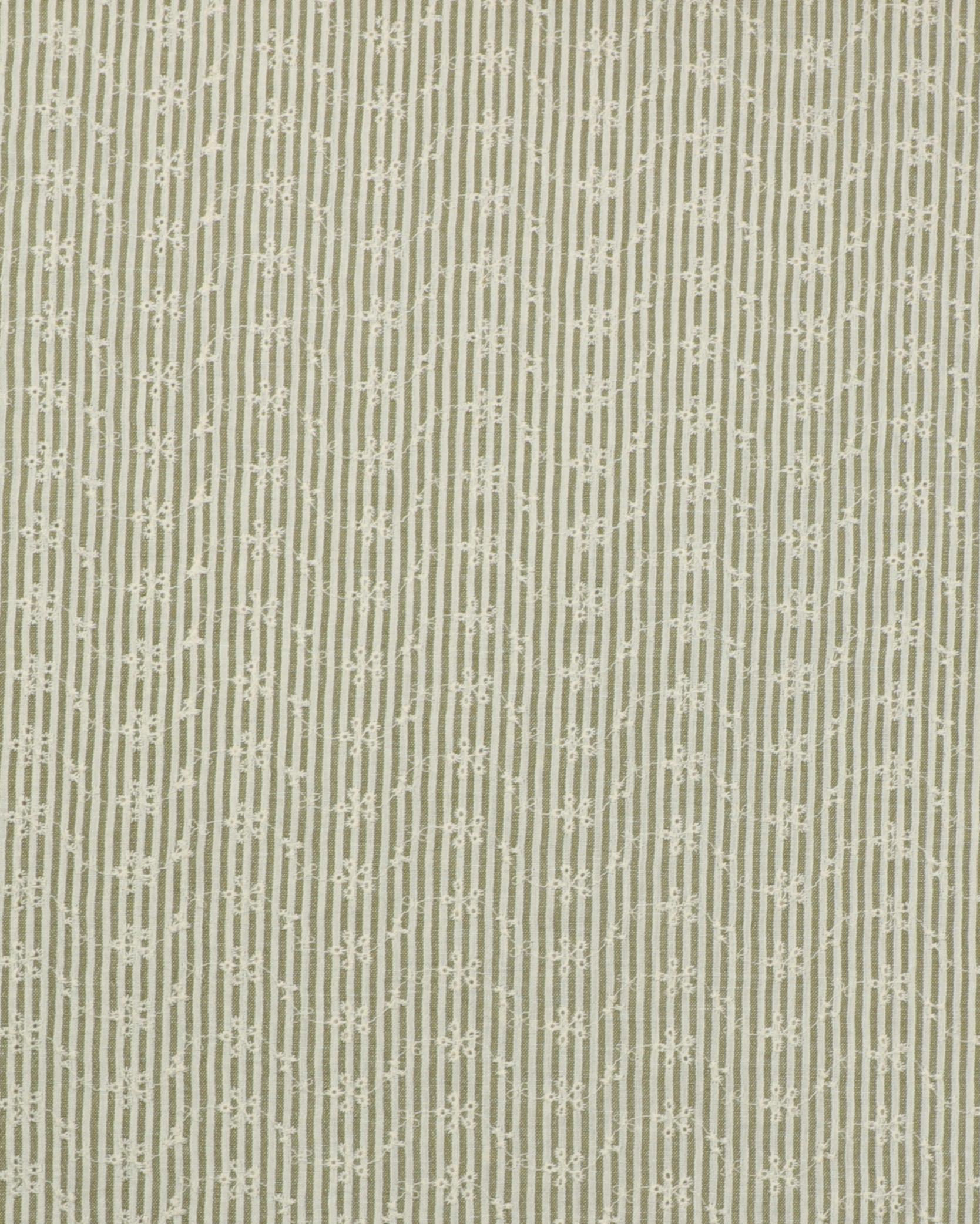 Oliven og flødefarvet striber med broderet blomster - Bomuld - 100% Bomuld