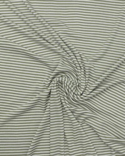 Ribjersey med grønne og offwhite striber - Uld jersey
