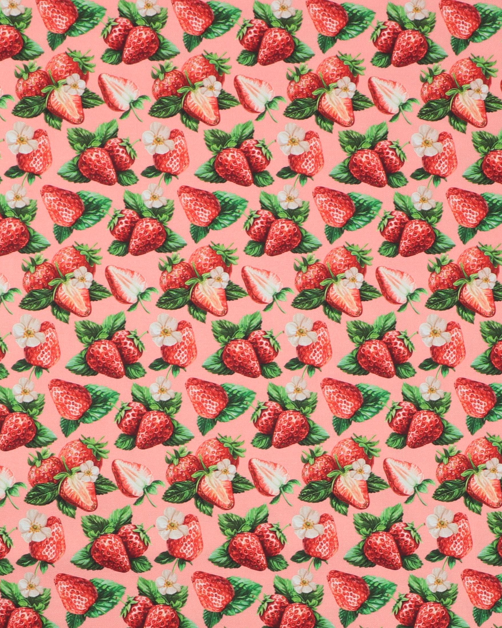 Røde jordbær på lyserød bund - Boligtekstil - 100% Bomuld