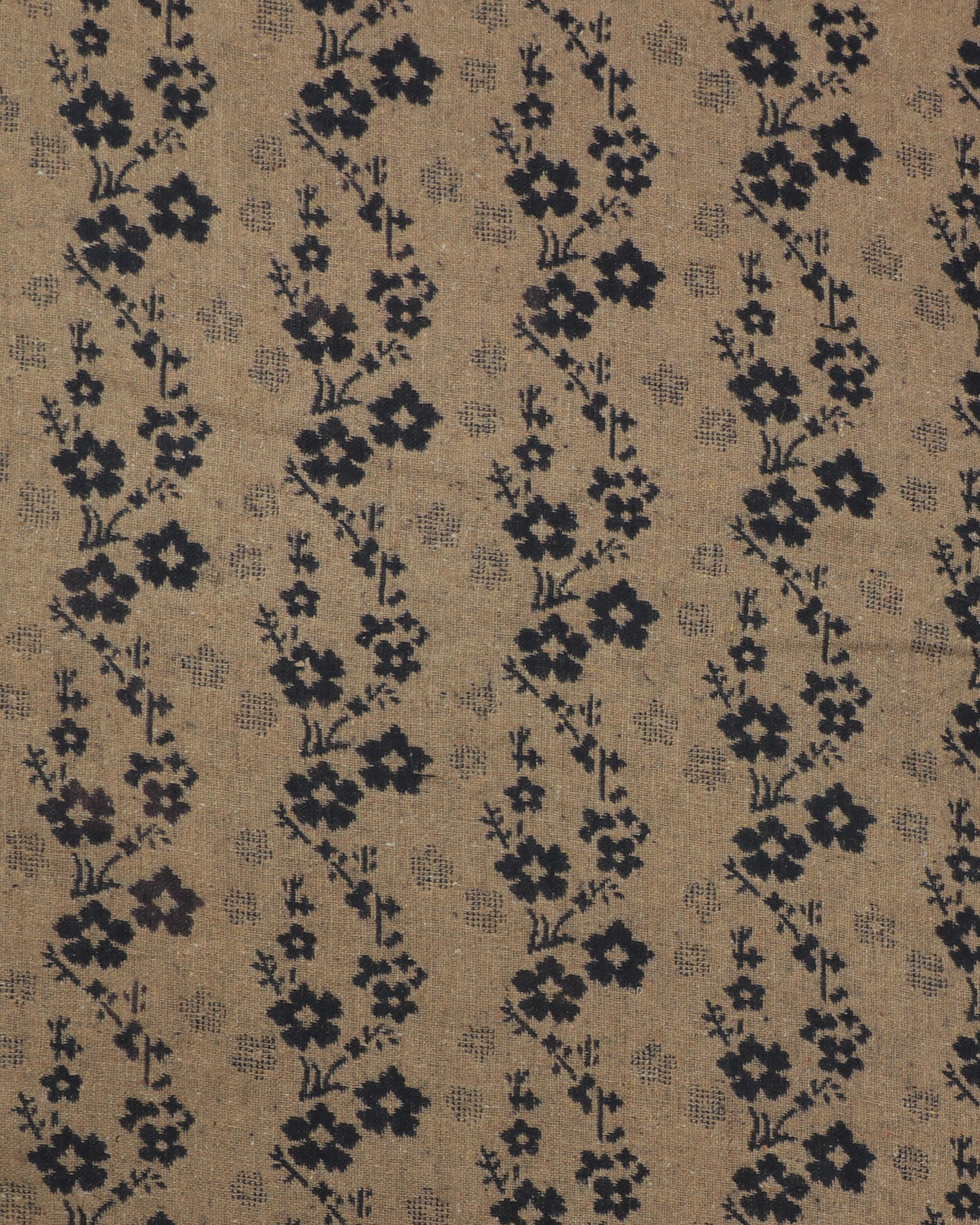 Lys brun m. sort blomstermønster - Uld/polyester - _Polyester, _Uld