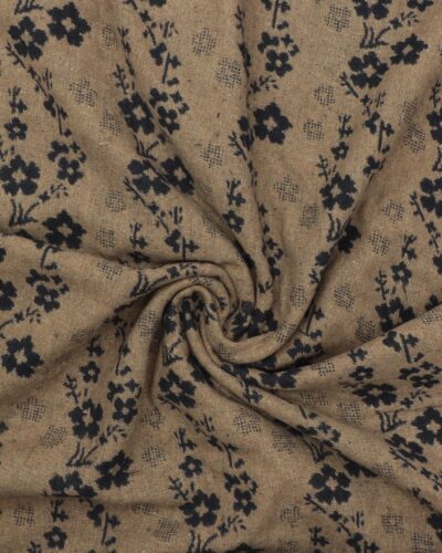 Lys brun m. sort blomstermønster - Uld/polyester
