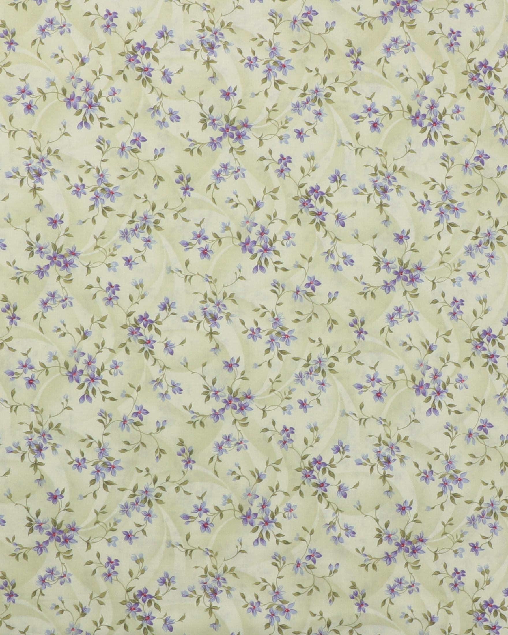 Lysegrøn med lilla blomster - Patchwork - 100% Bomuld