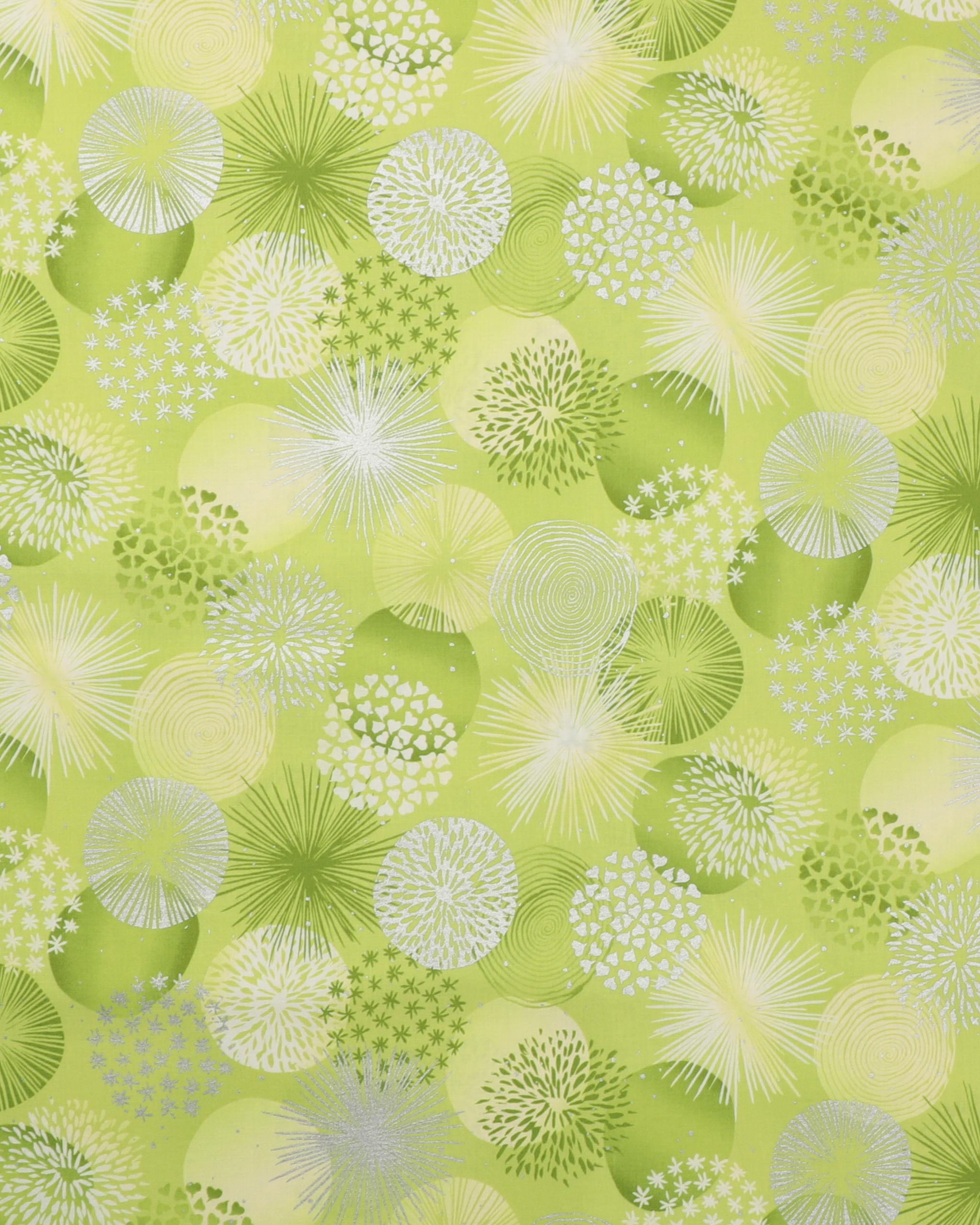 Cirkler i grønne farver, hvid og sølv - Patchwork - 100% Bomuld