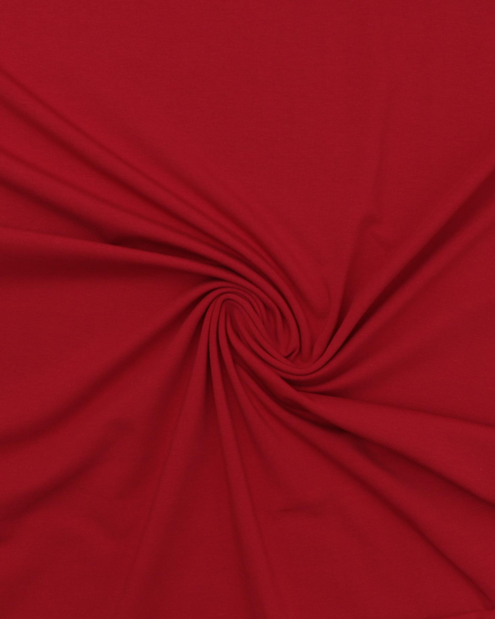 Ensfarvet Bomuldsjersey - 338 Mørk rød - 6% Elastan, 94% Bomuld