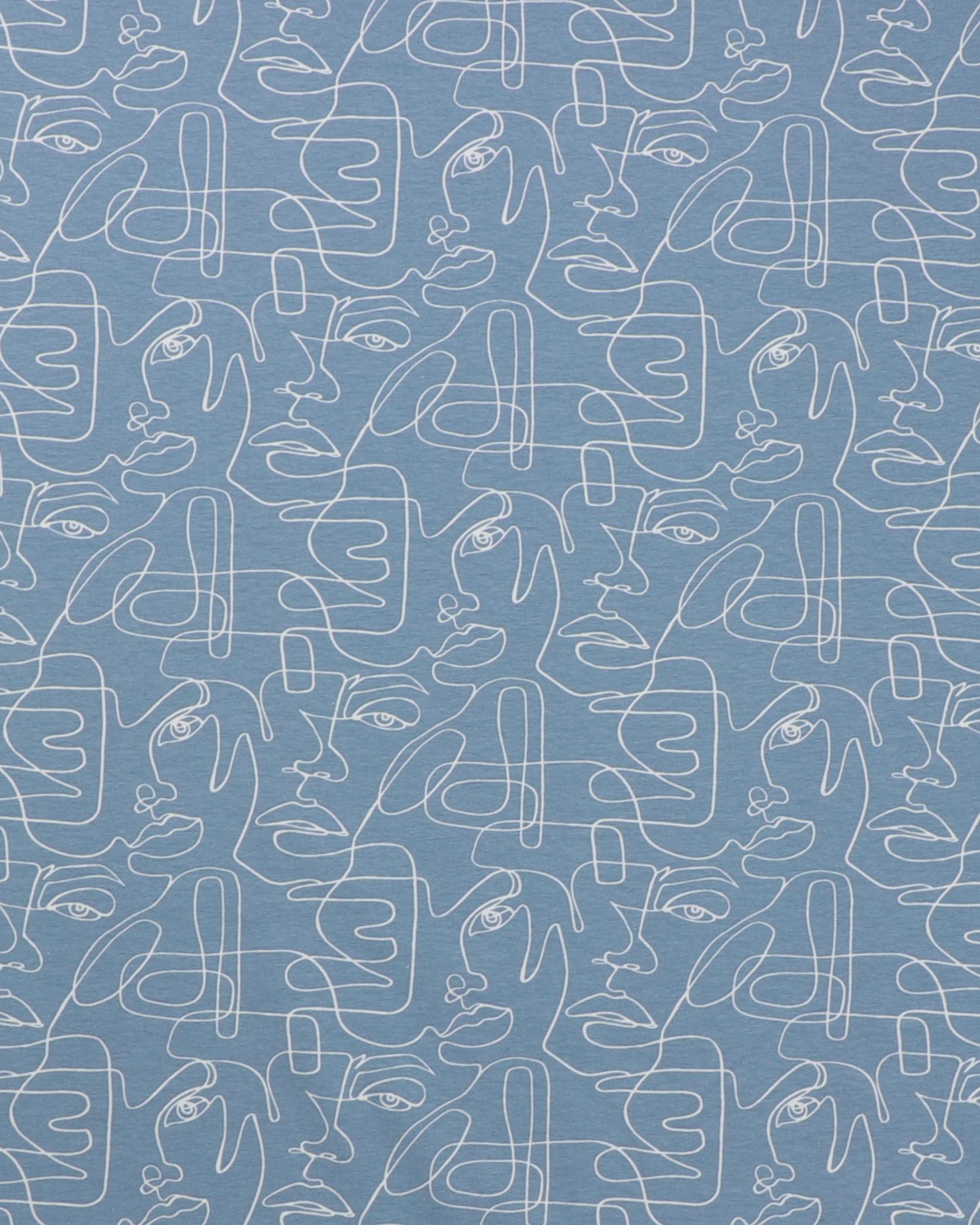 Blå med krussedulle-ansigt - Jersey - 95% Bomuld, 5% Elastan