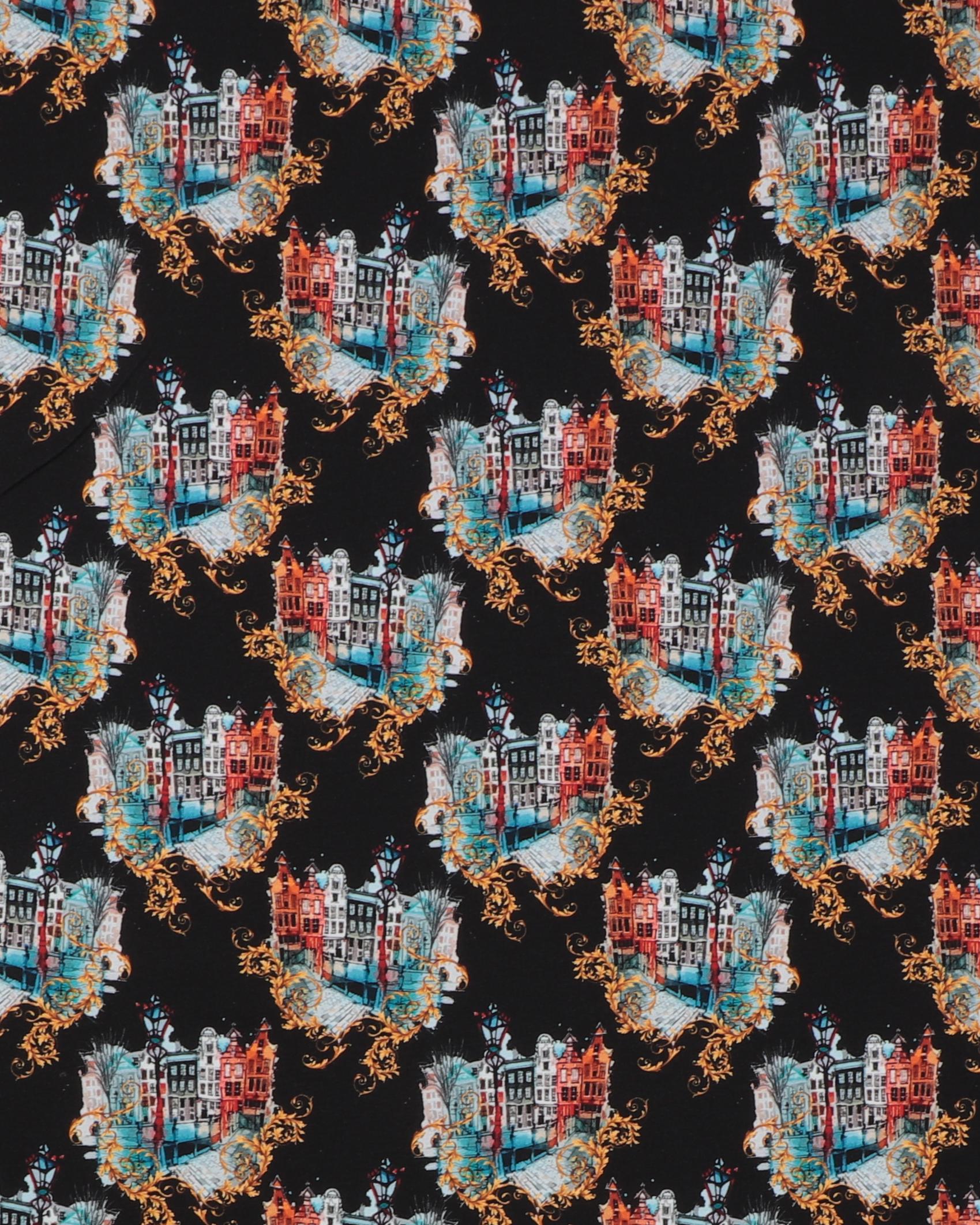 Sort med huse - Jersey - 95% Bomuld, 5% Elastan