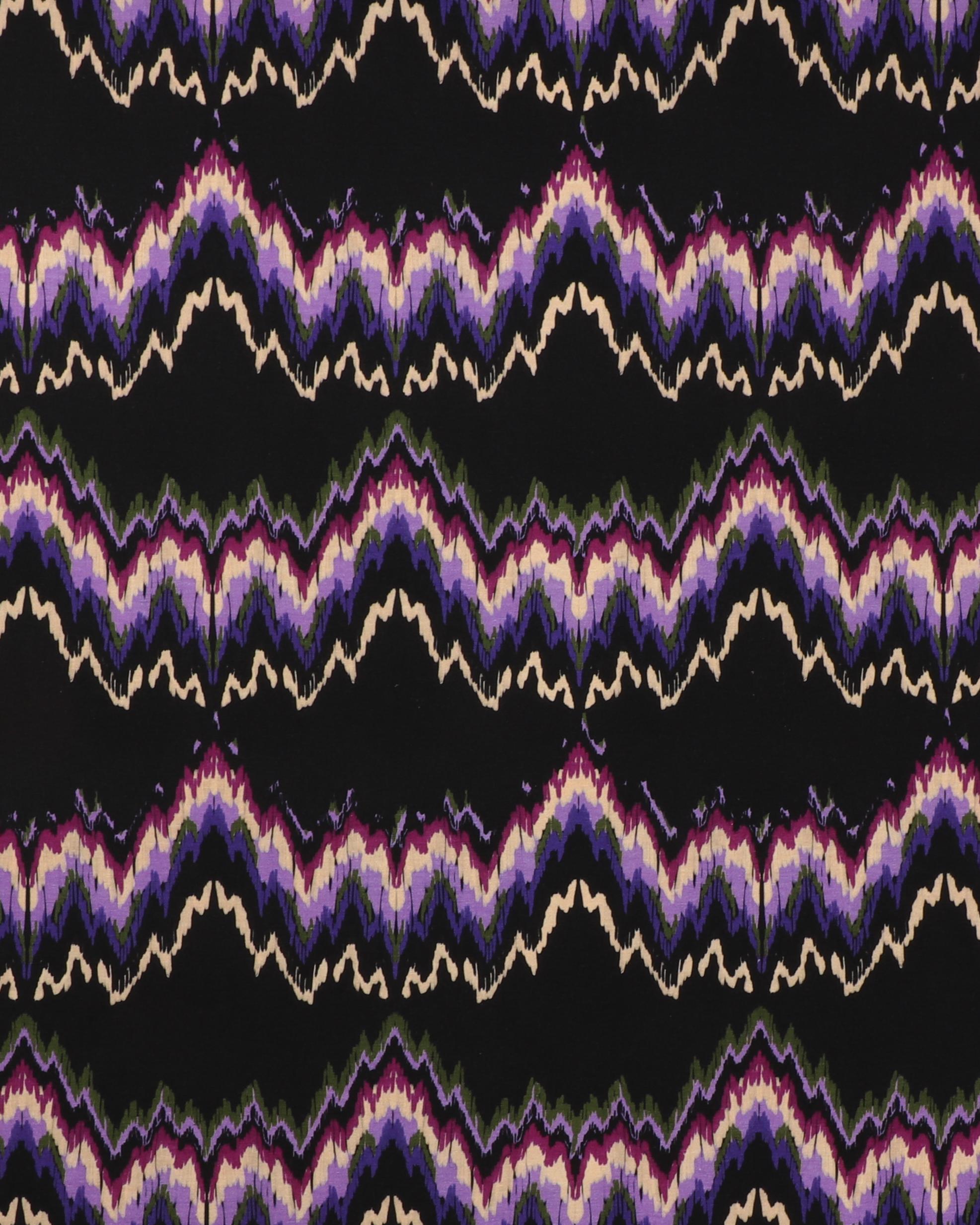 Sort med zig-zag mønster - Jersey - 95% Bomuld, 5% Elastan