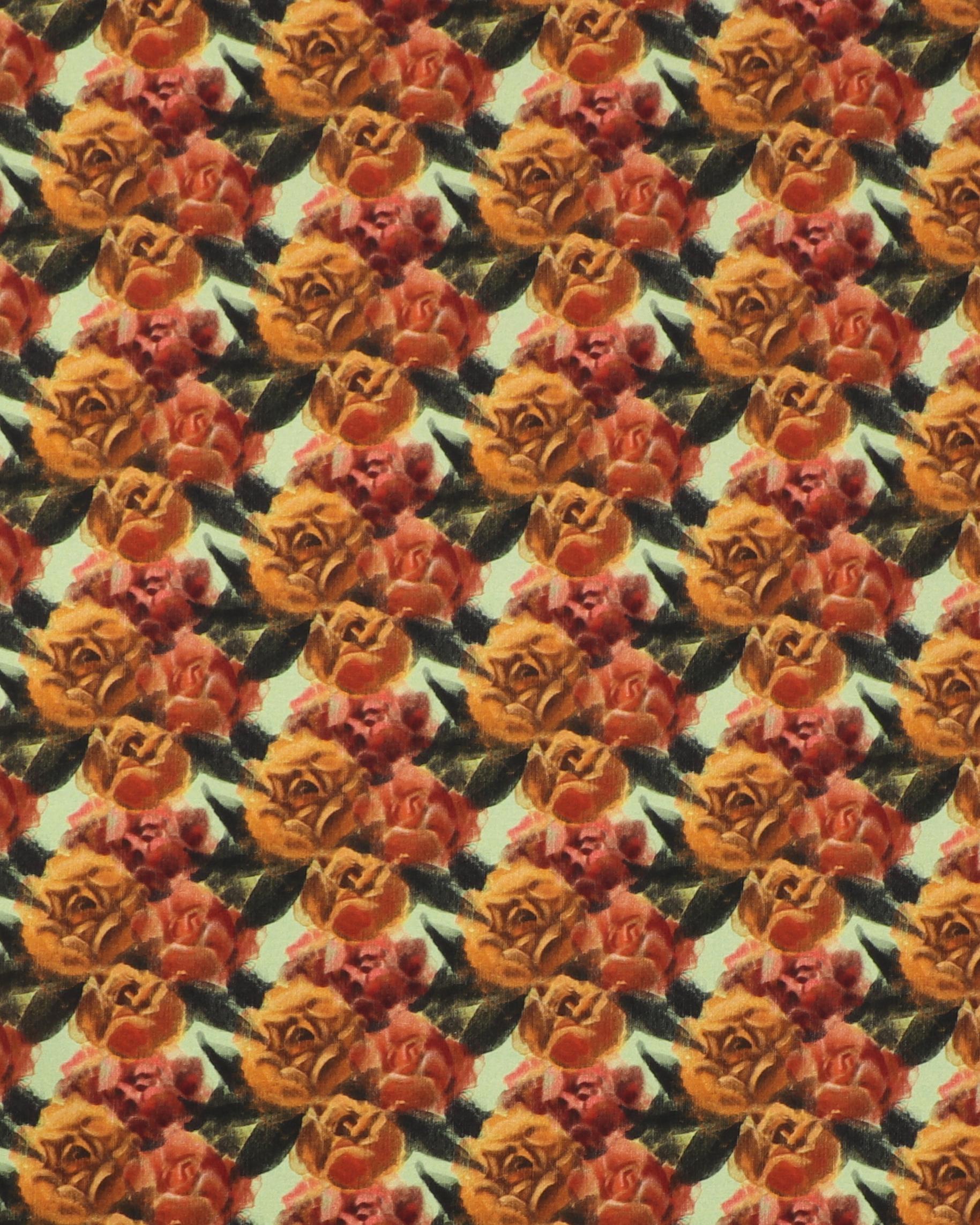 Roser i støvet orange og rosa - Jersey - 95% Bomuld, 5% Elastan