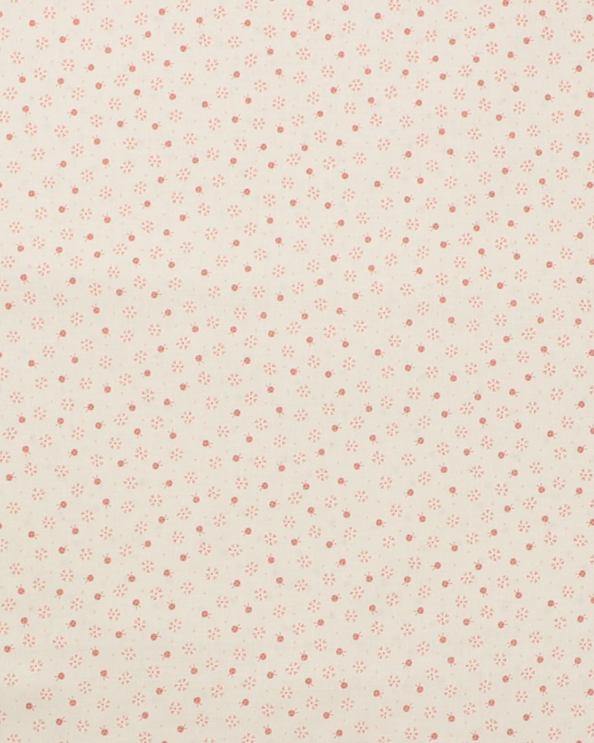 Offwhite med små støvet røde blomster og mariehøns - Patchwork - 100% Bomuld