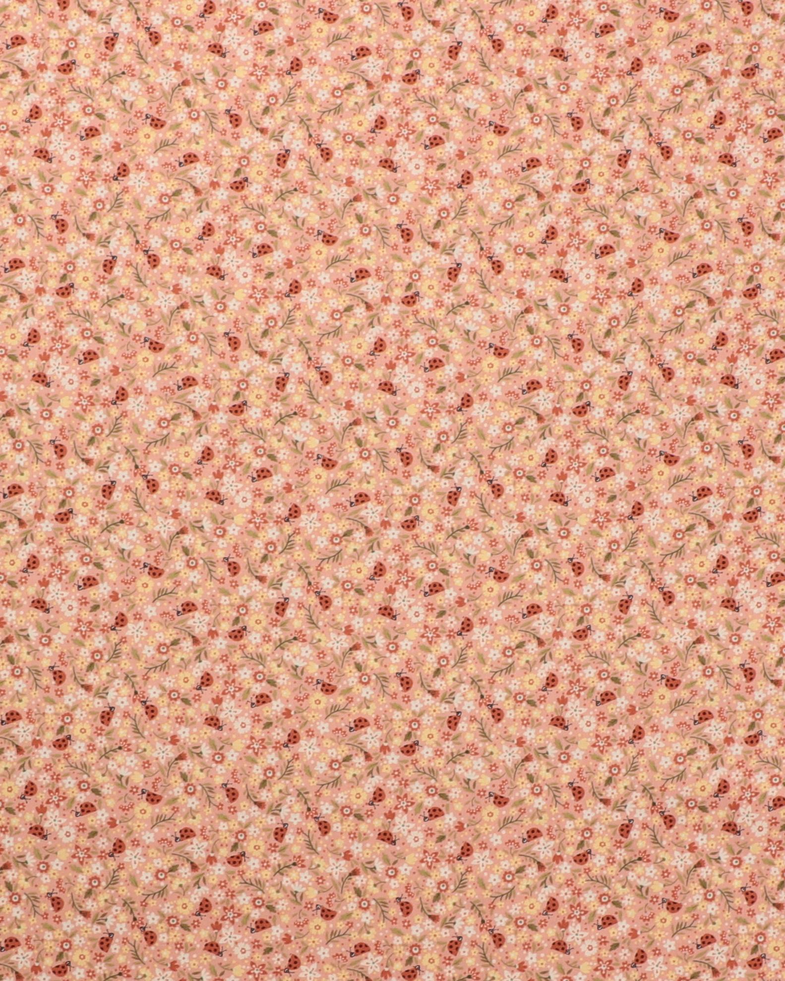 Gammelrosa med blomster og mariehøns - Patchwork - 100% Bomuld