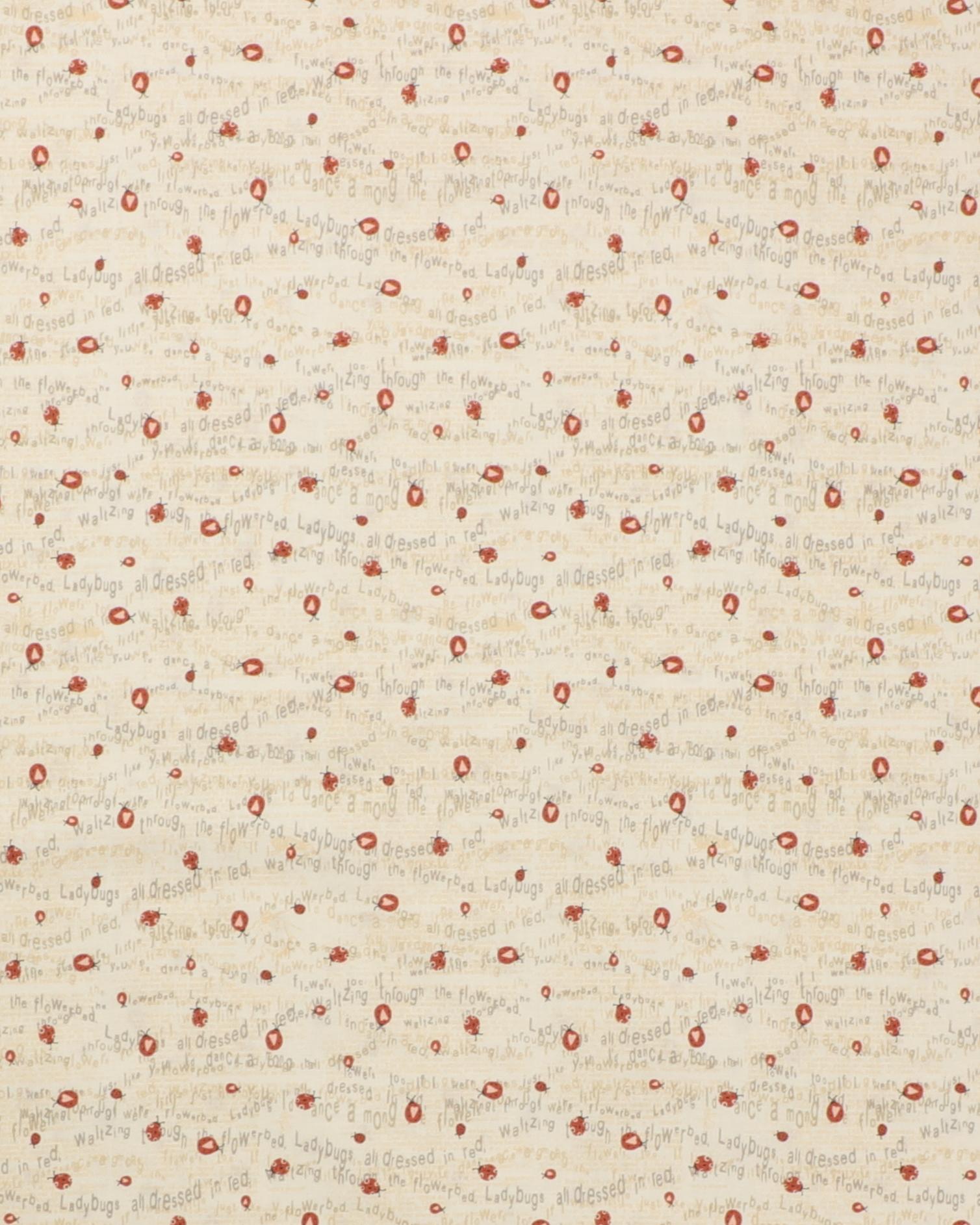 Offwhite med tekst og mariehøns - Patchwork - 100% Bomuld