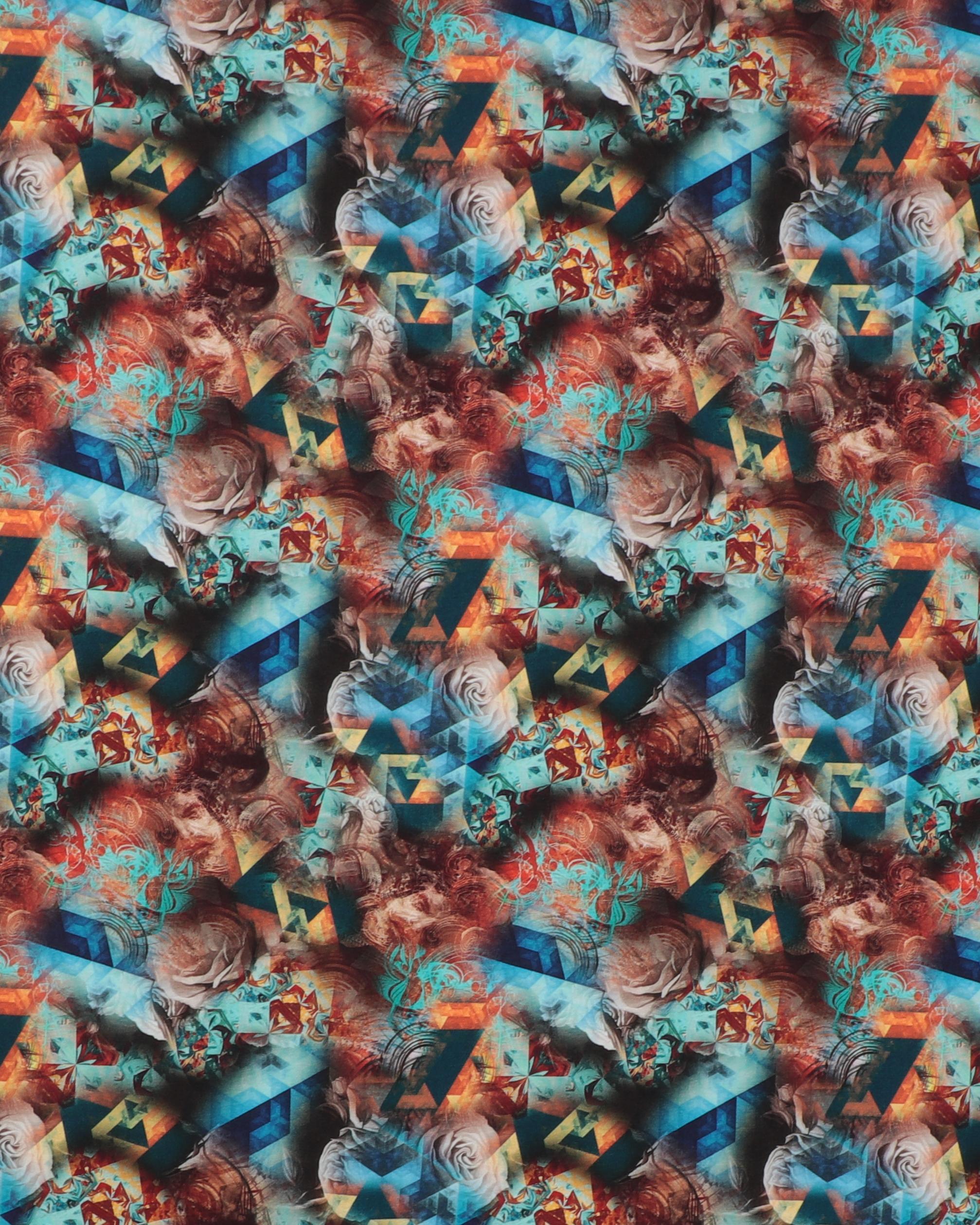 Abstrakt mønster med roser og mandeansigt - Jersey - 95% Bomuld, 5% Elastan