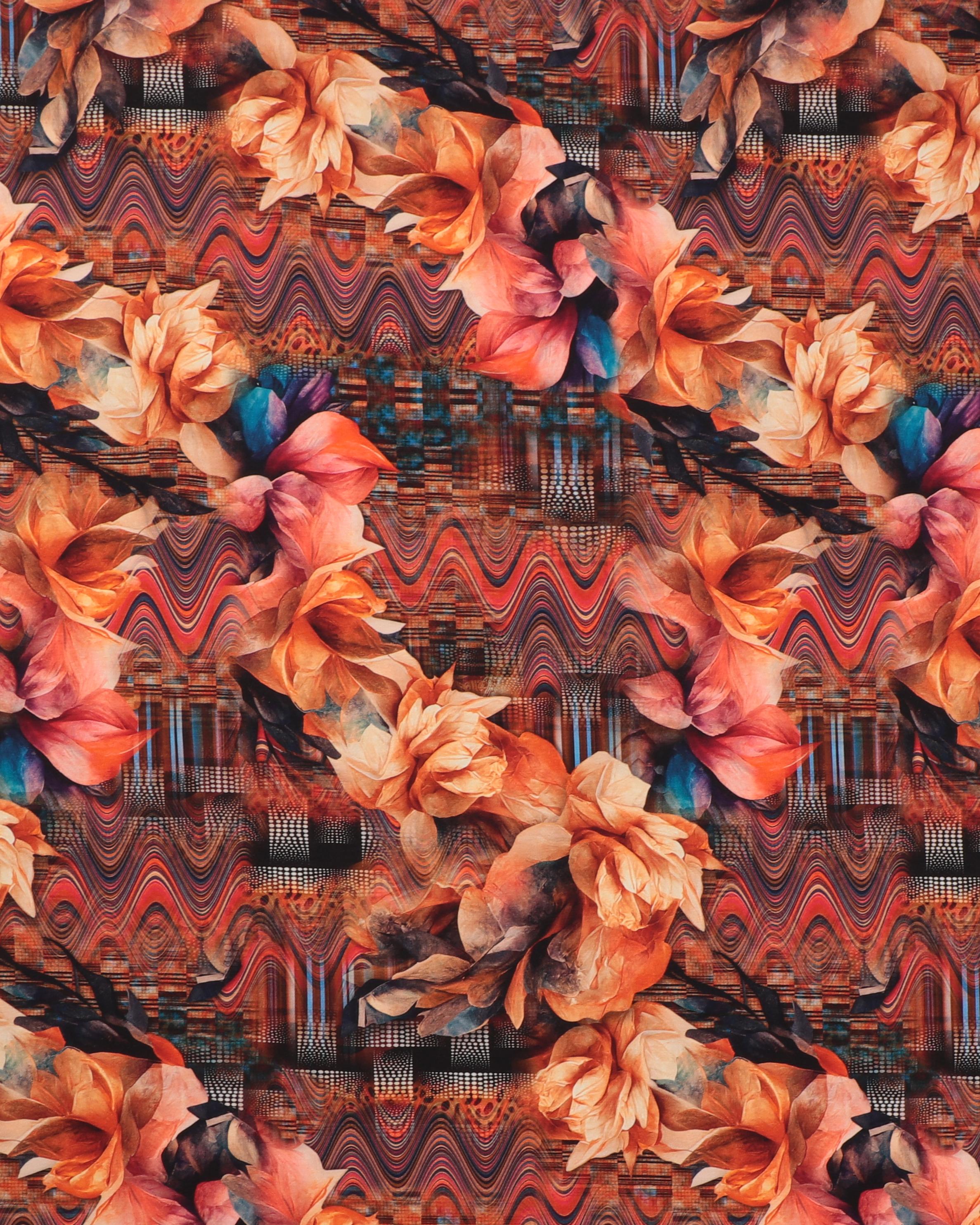 Mønster med blomster - Jersey - 95% Bomuld, 5% Elastan