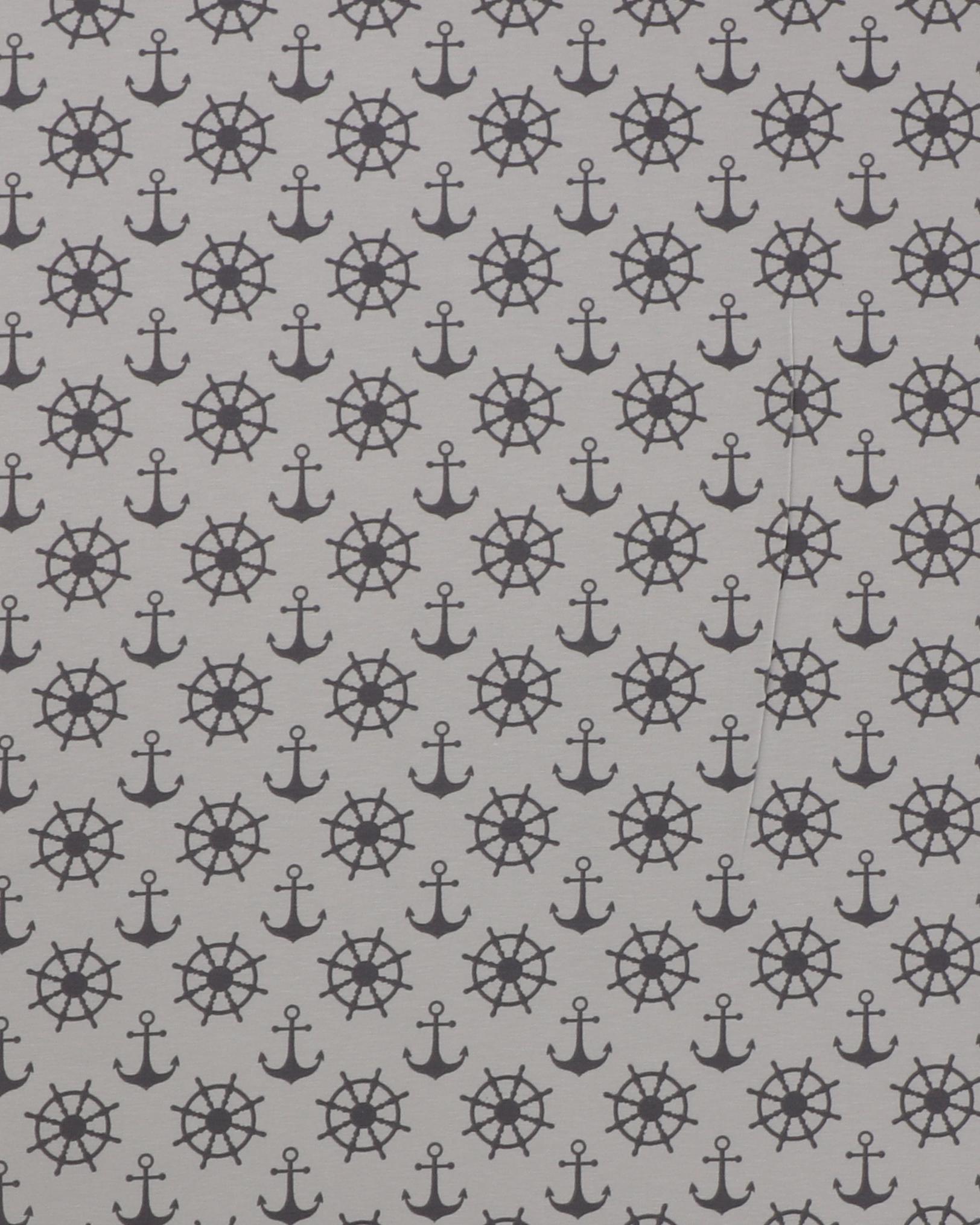 Lysegrå med gråt anker og ror - Jersey - 95% Bomuld, 5% Elastan