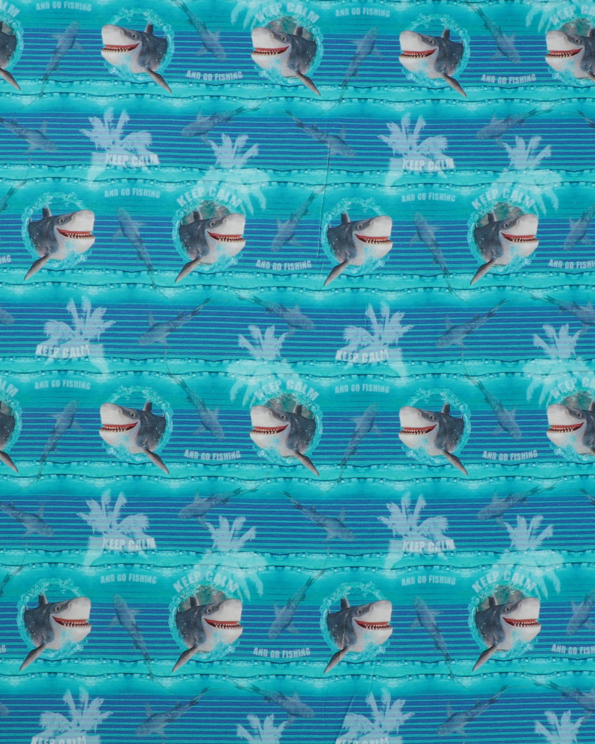 Glad haj på blå/turkis - Jersey - 95% Bomuld, 5% Elastan