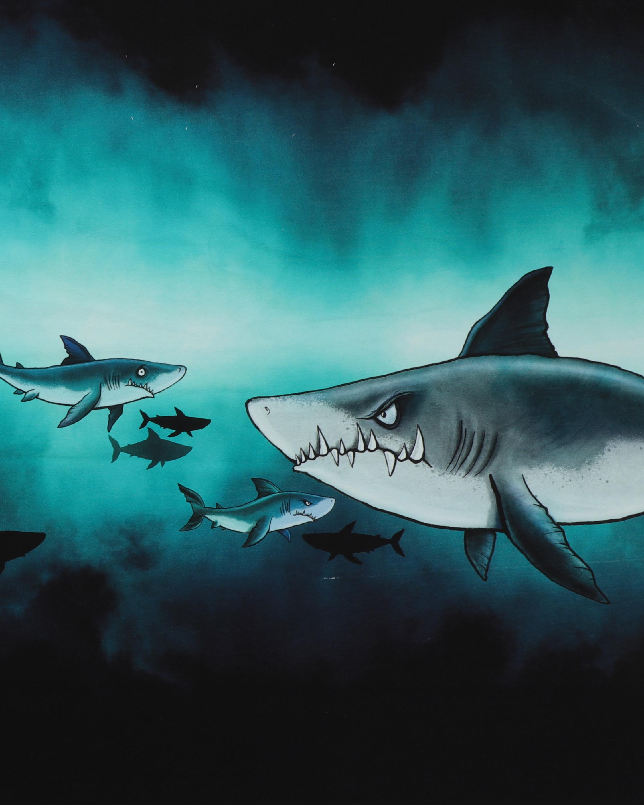 Farlige hajer - French Terry - 95% Bomuld, 5% Elastan