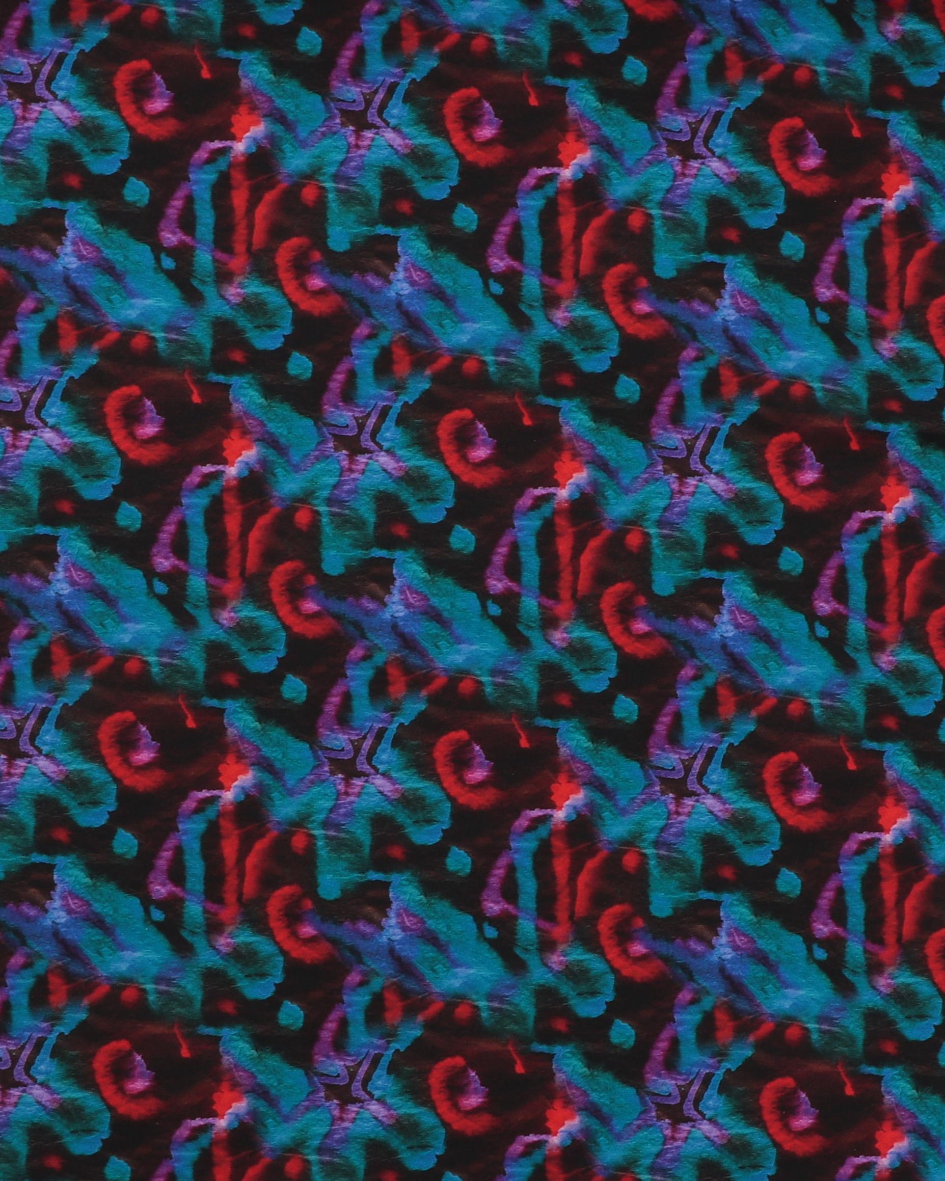 Rød, turkis, petrol og sort mønster - Jersey - 95% Bomuld, 5% Elastan