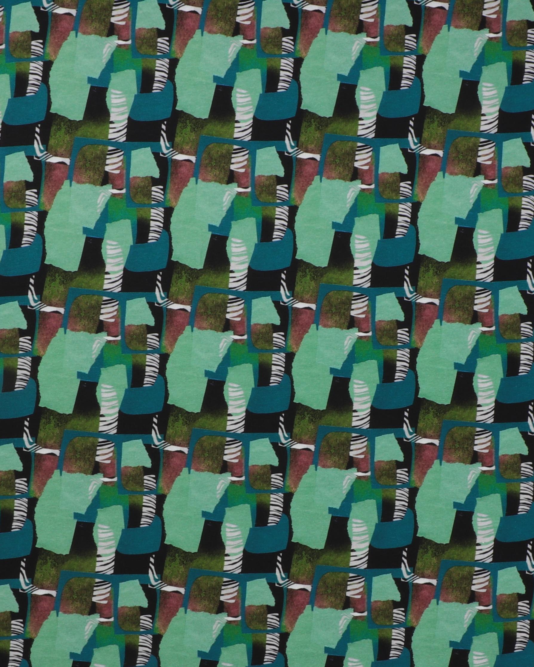 Mønster i grønne farver - Jersey - 95% Bomuld, 5% Elastan