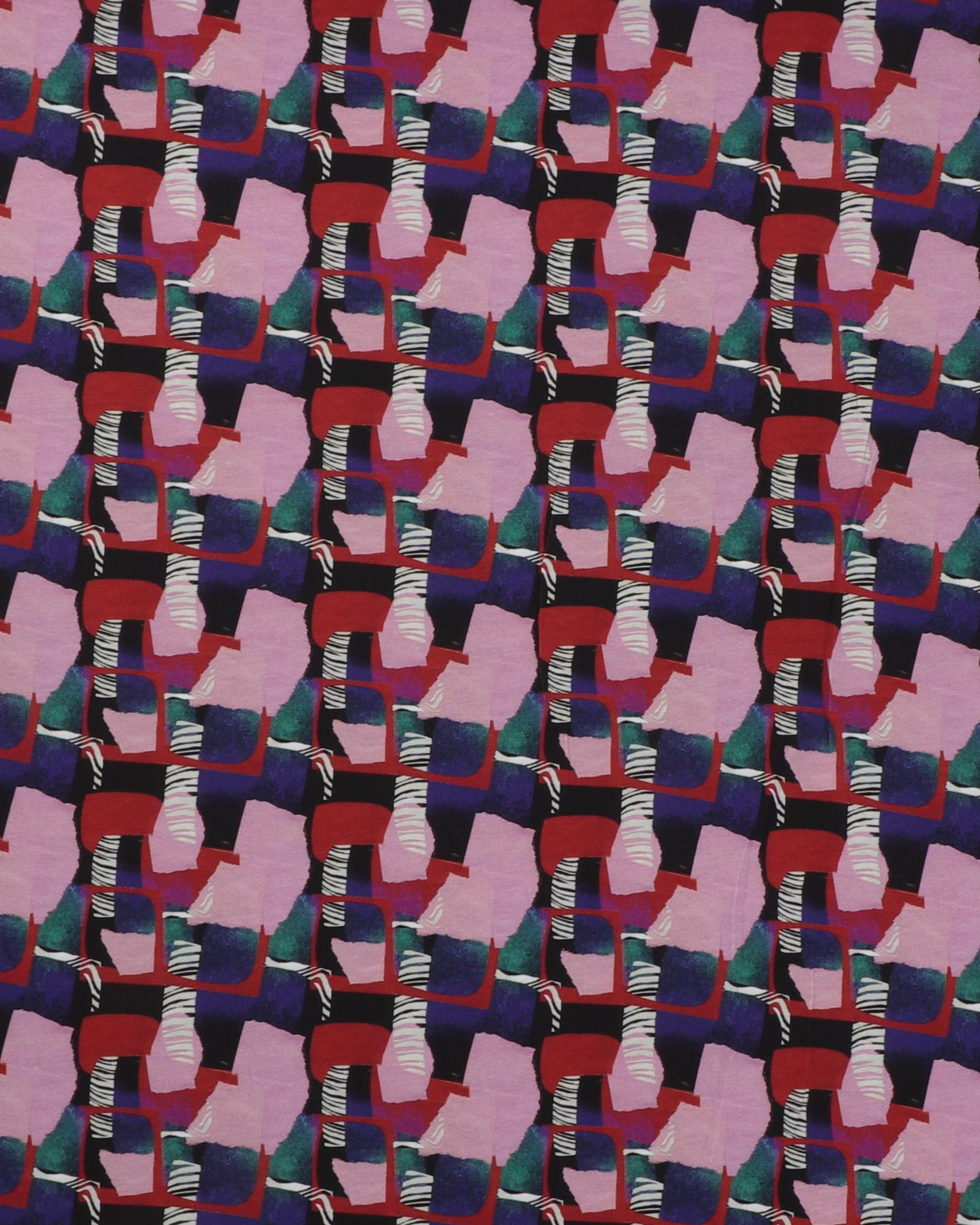 Mønster i røde og lilla farver - Jersey - 95% Bomuld, 5% Elastan