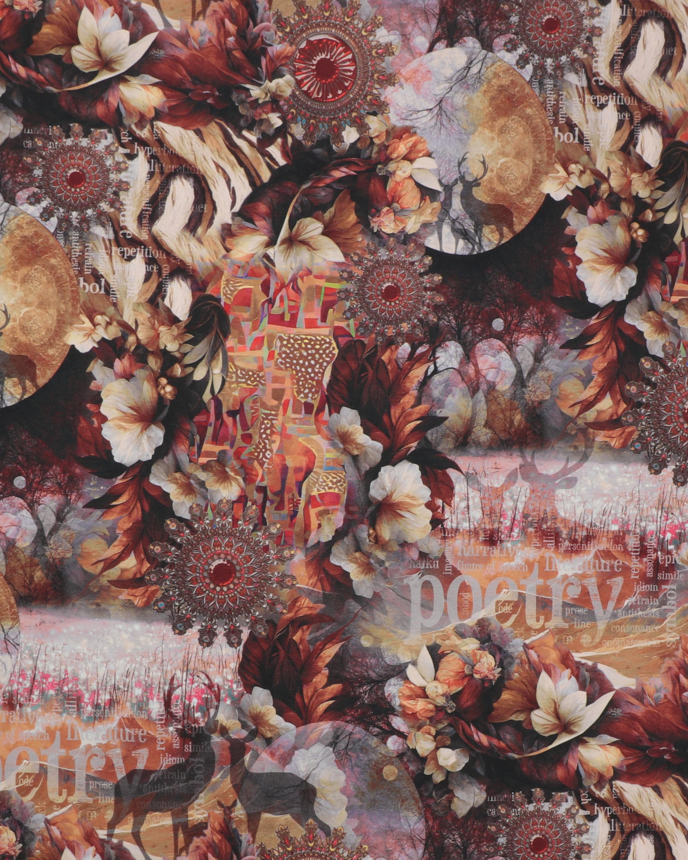 Silhuetter af dyr og blomster - Jersey - 95% Bomuld, 5% Elastan