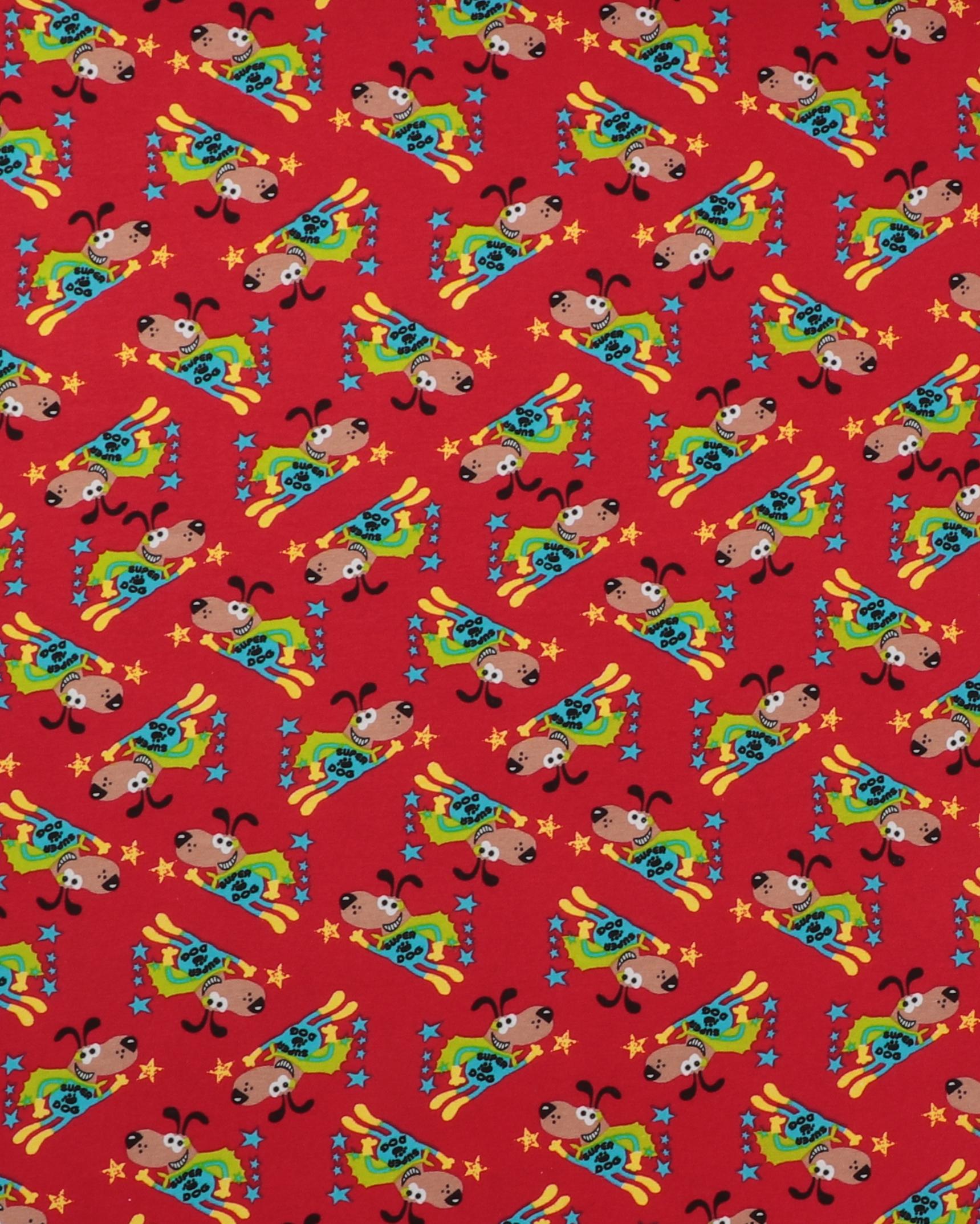 Super Dog på rød bund - Jersey - 95% Bomuld, 5% Elastan