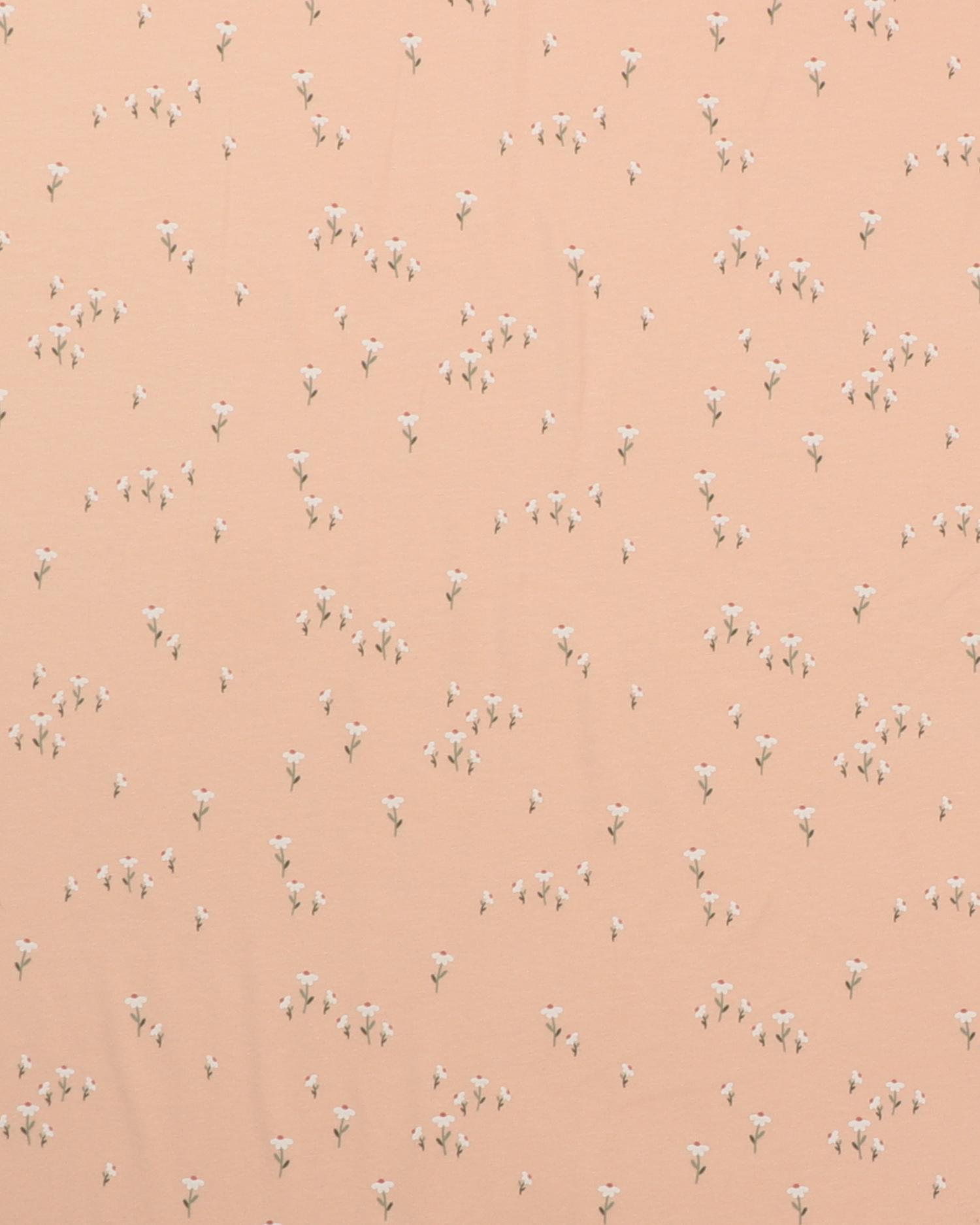 Små blomster på ferskenfarvet bund - Jersey - 95% Bomuld, 5% Elastan