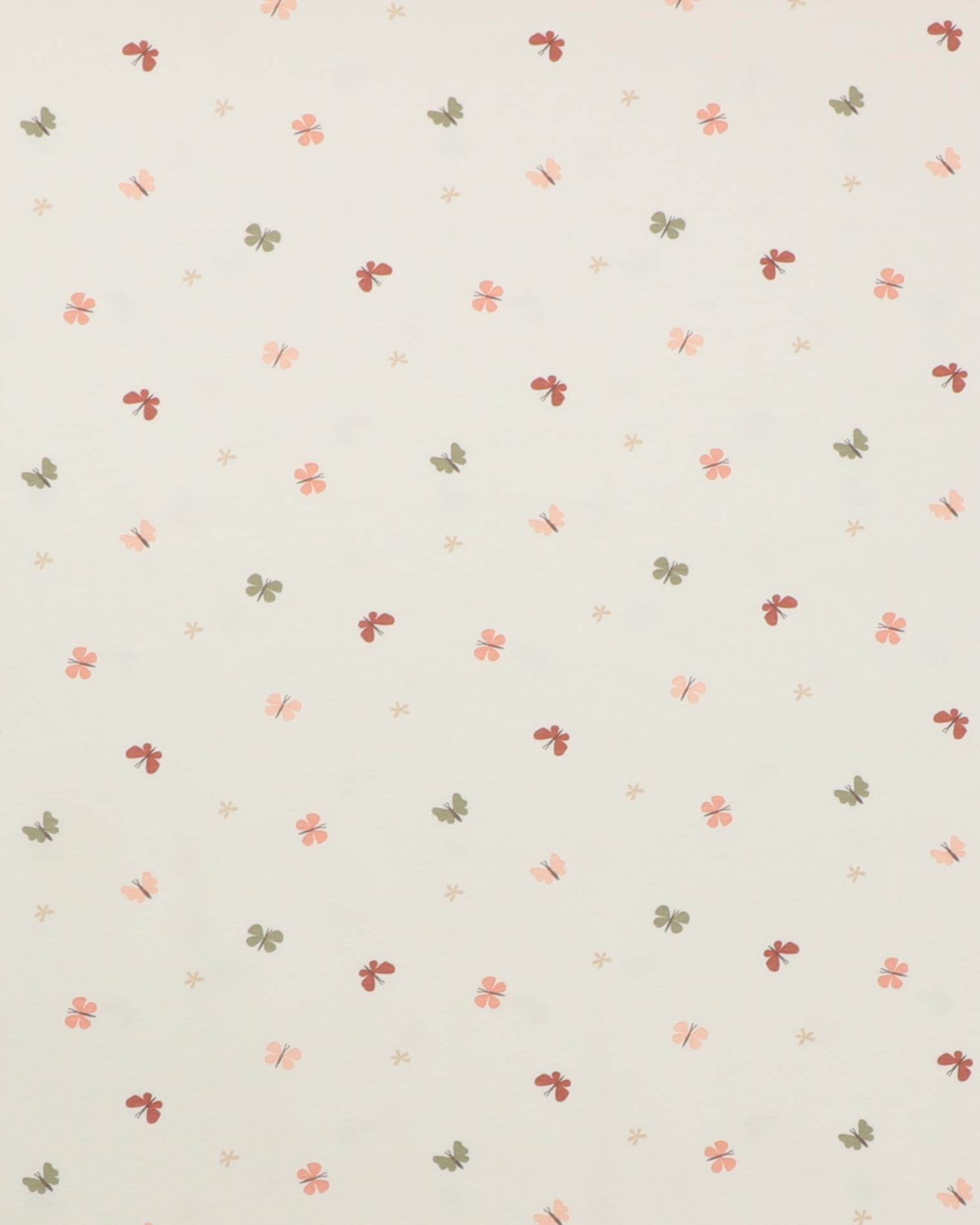 Flødefarvet med sommerfugle - Jersey - 95% Bomuld, 5% Elastan