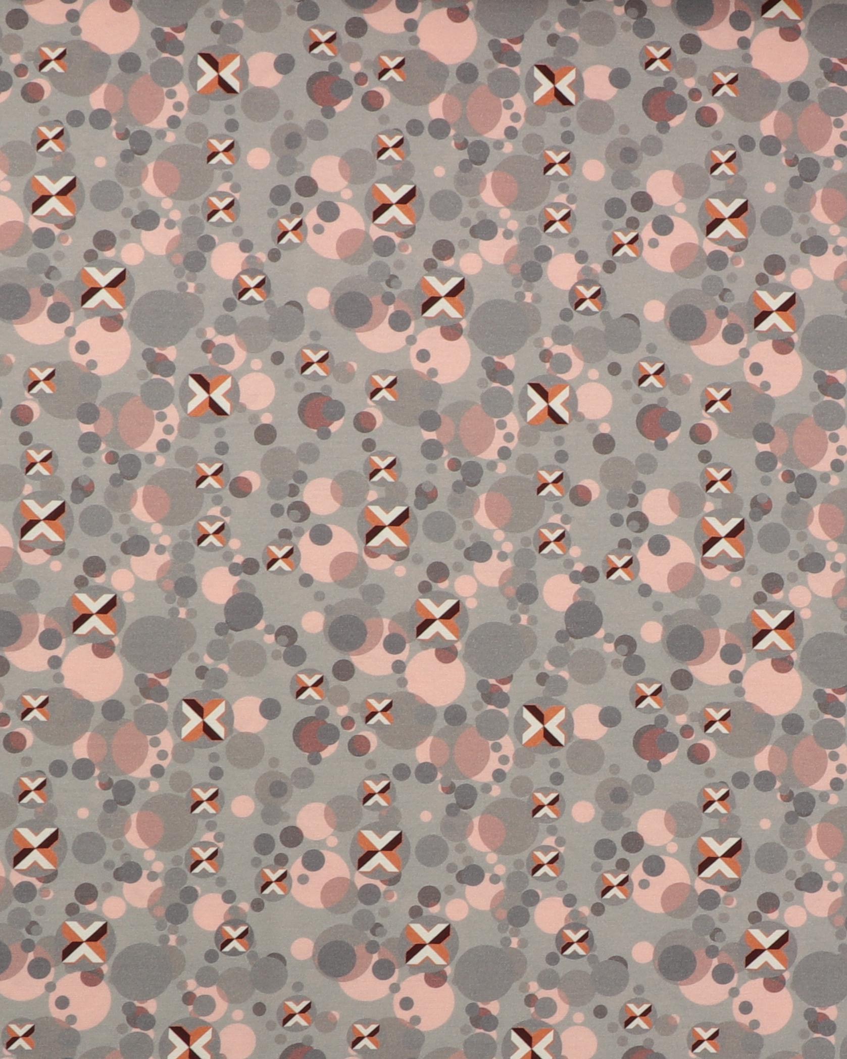 Grå med bobler og kryds - Viskose jersey - 100% Viskose