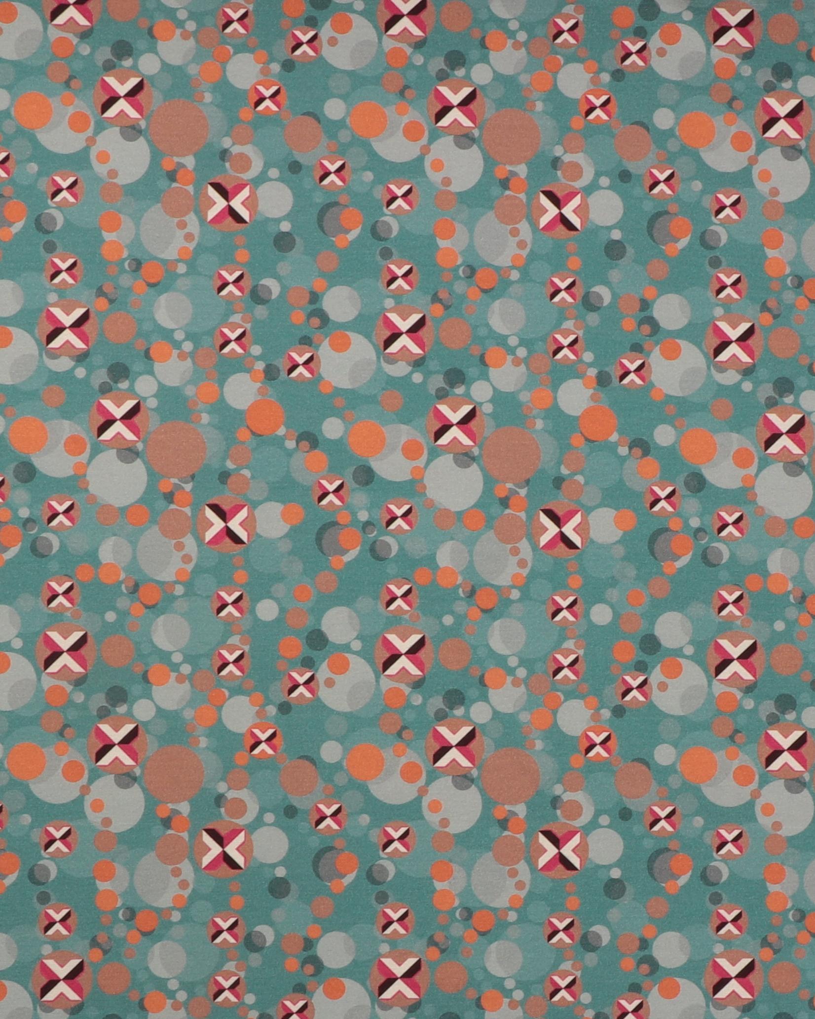 Støvet grøn med bobler og kryds - Viskose jersey - 100% Viskose