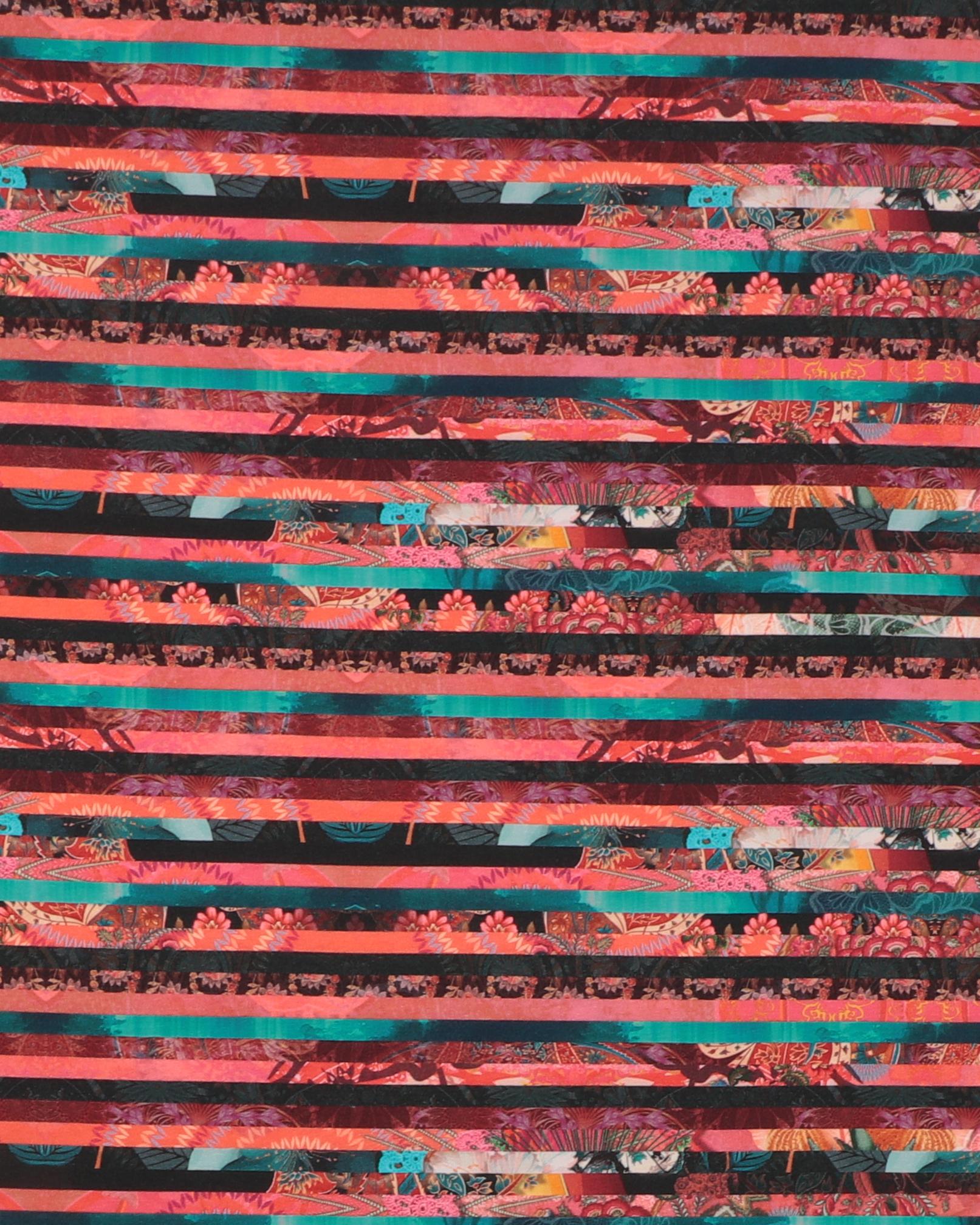 Striber med blomster imellem - French Terry - 95% Bomuld, 5% Elastan