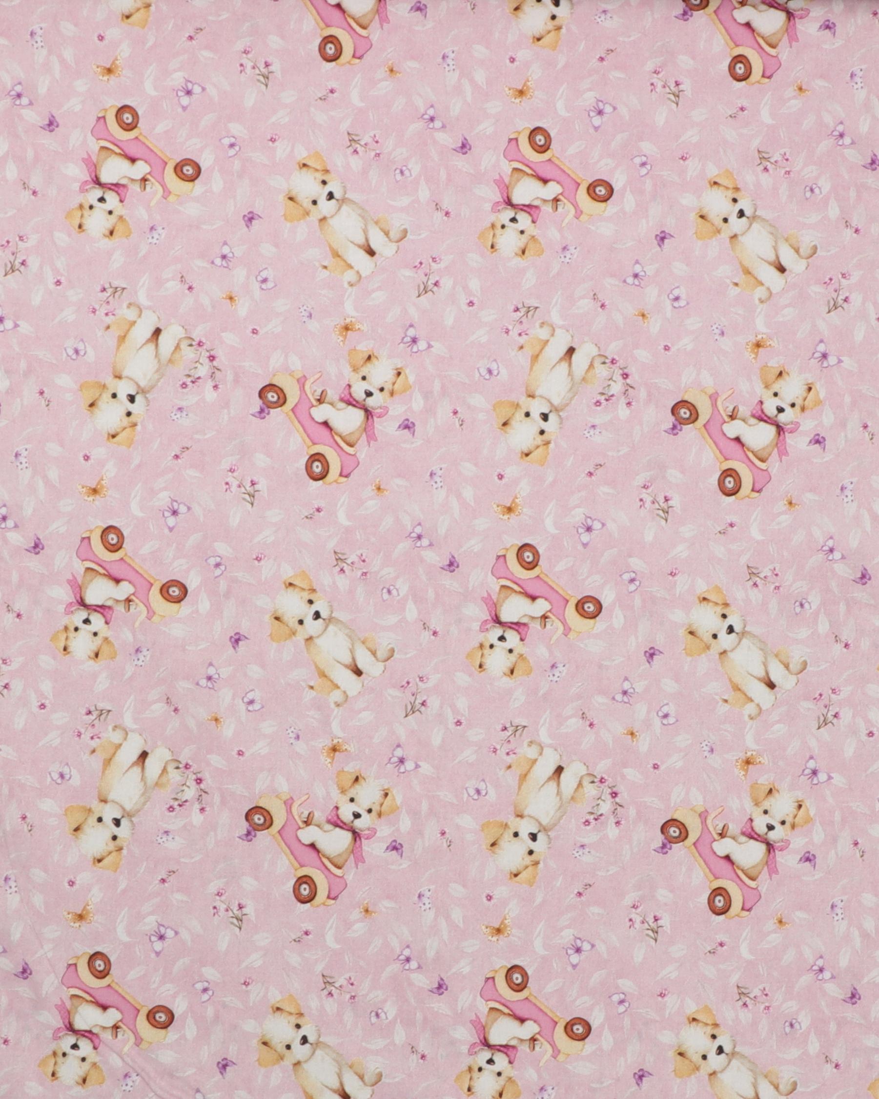 Lyserød med hunde - Bomuld - 100% Bomuld