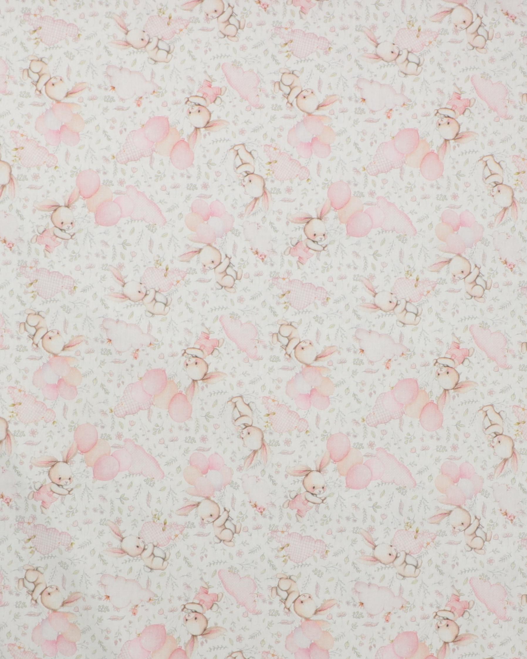 Lyserøde balloner og kaniner - Bomuld - 100% Bomuld