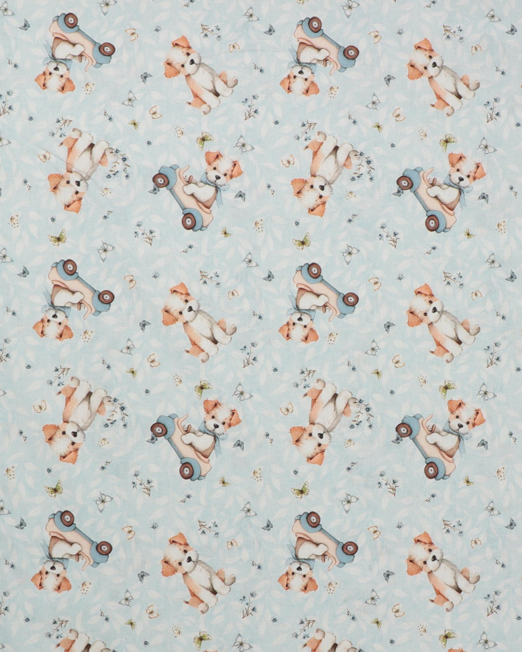 Lyseblå med hunde - Bomuld - 100% Bomuld