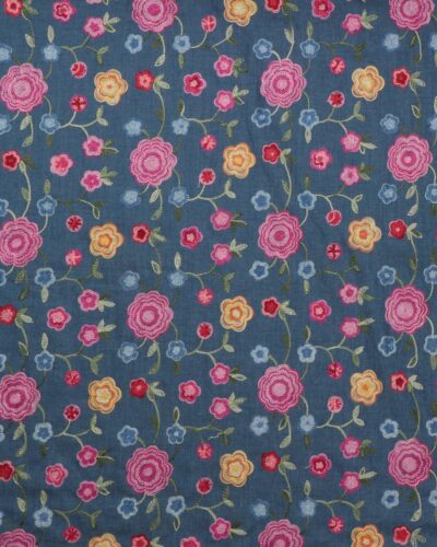 Denim med broderet blomster - Bomuld/viskose