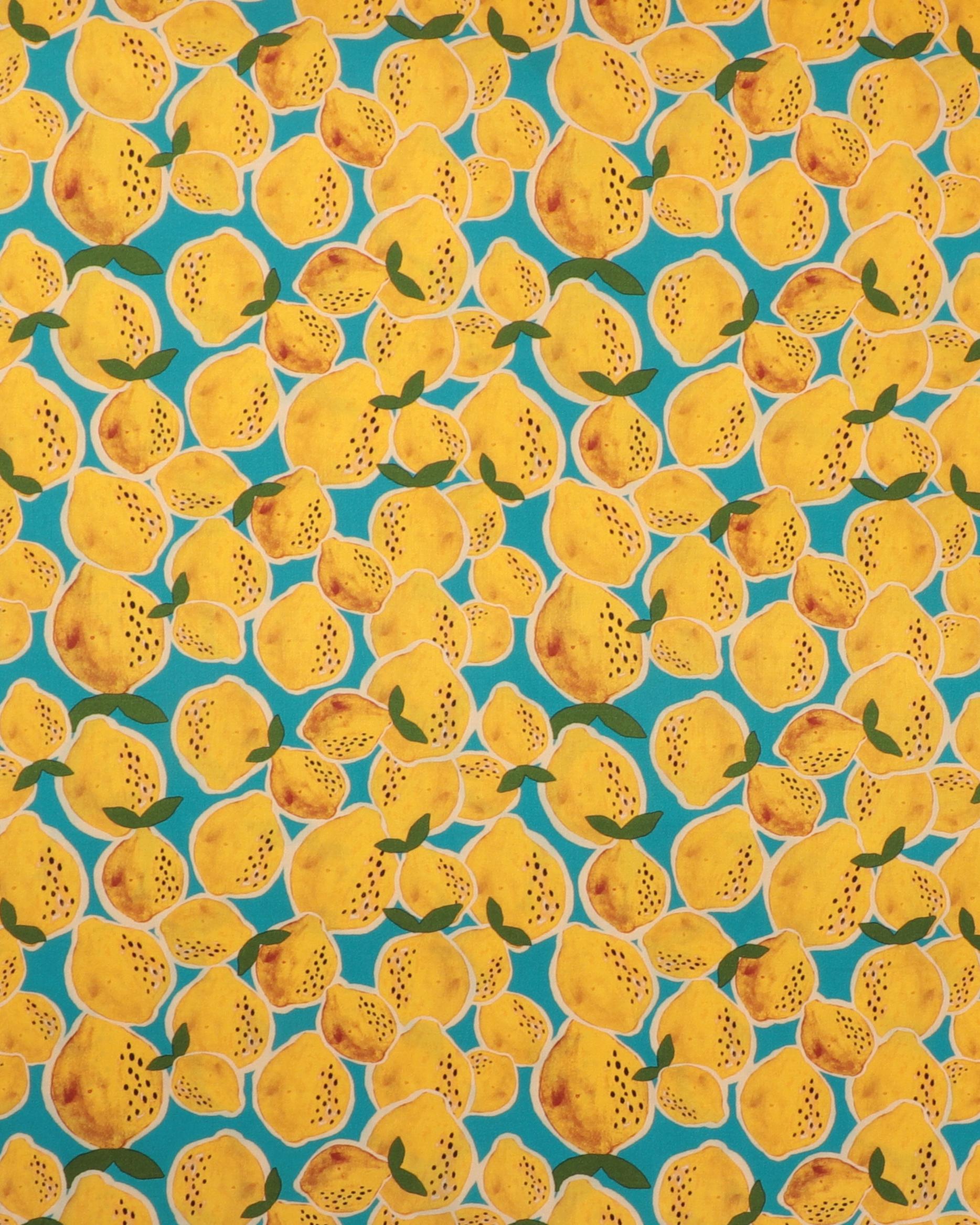 Citroner på turkisgrøn - Viskose - 100% Viskose