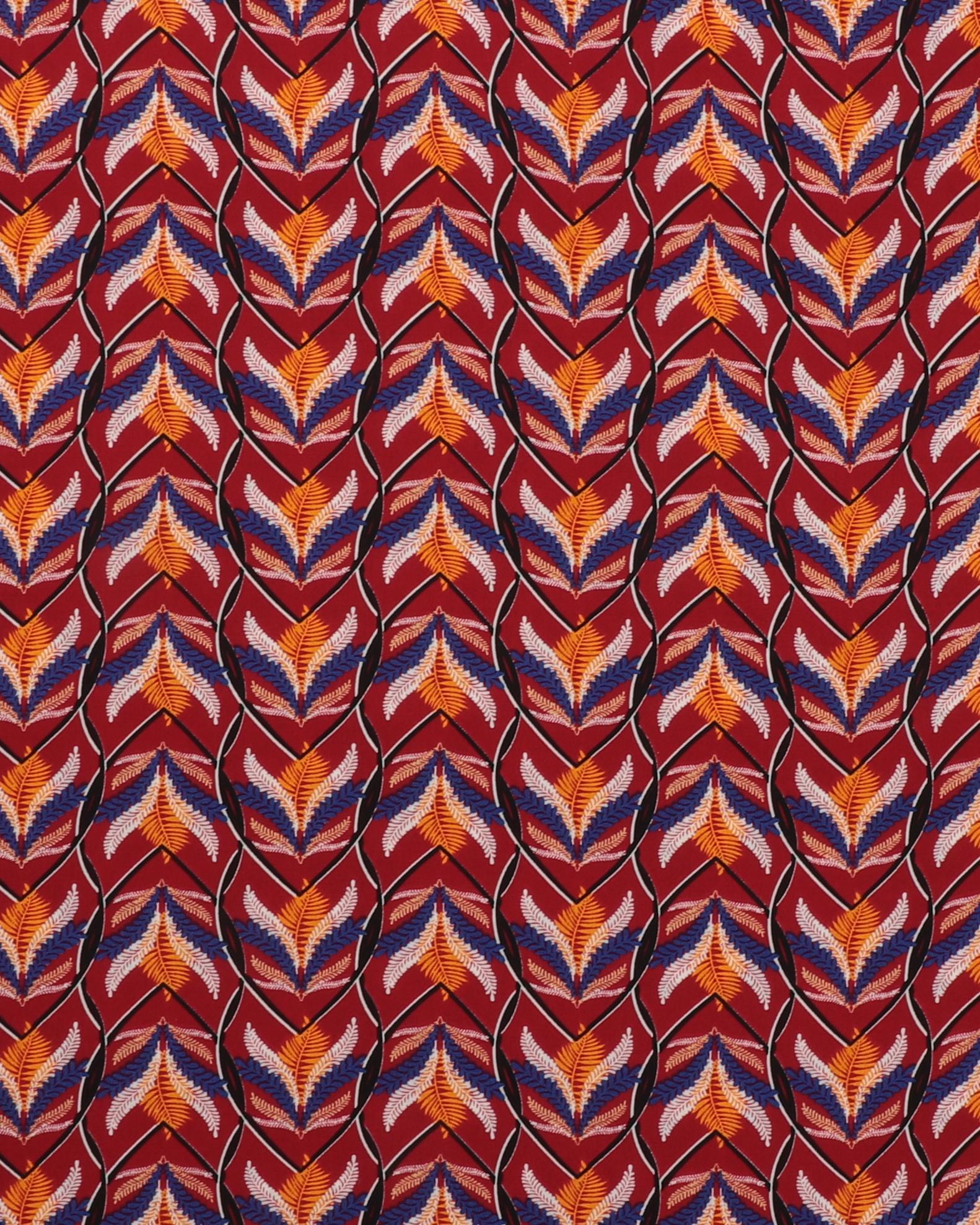 Mørkerød med blålilla/gul og hvidt mønster - Viskose - 100% Viskose