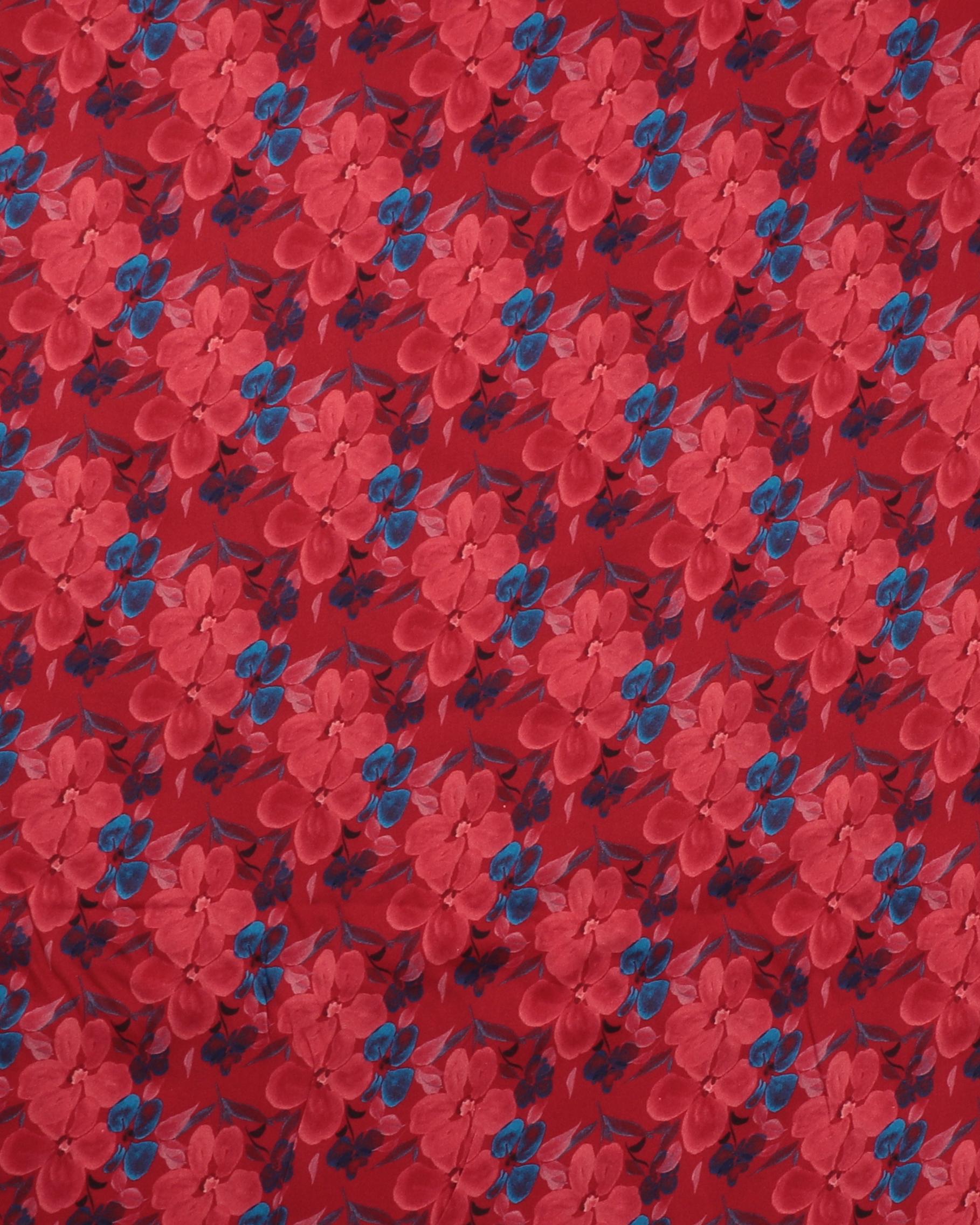 Røde blomster med lidt blå - Viskose - 100% Viskose