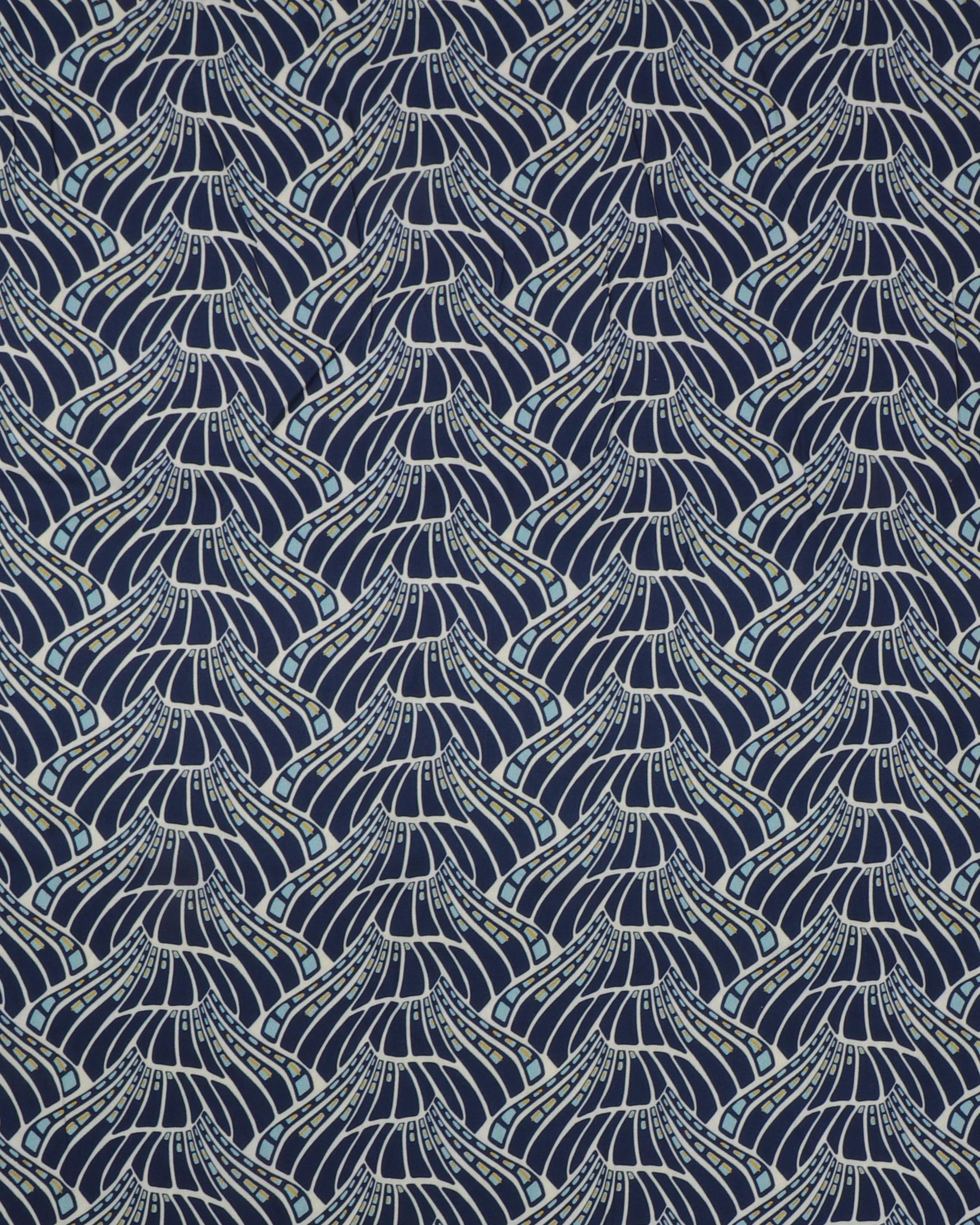 Hvidt mønster på mørkeblå - Twillvævet viskose - 100% Viskose