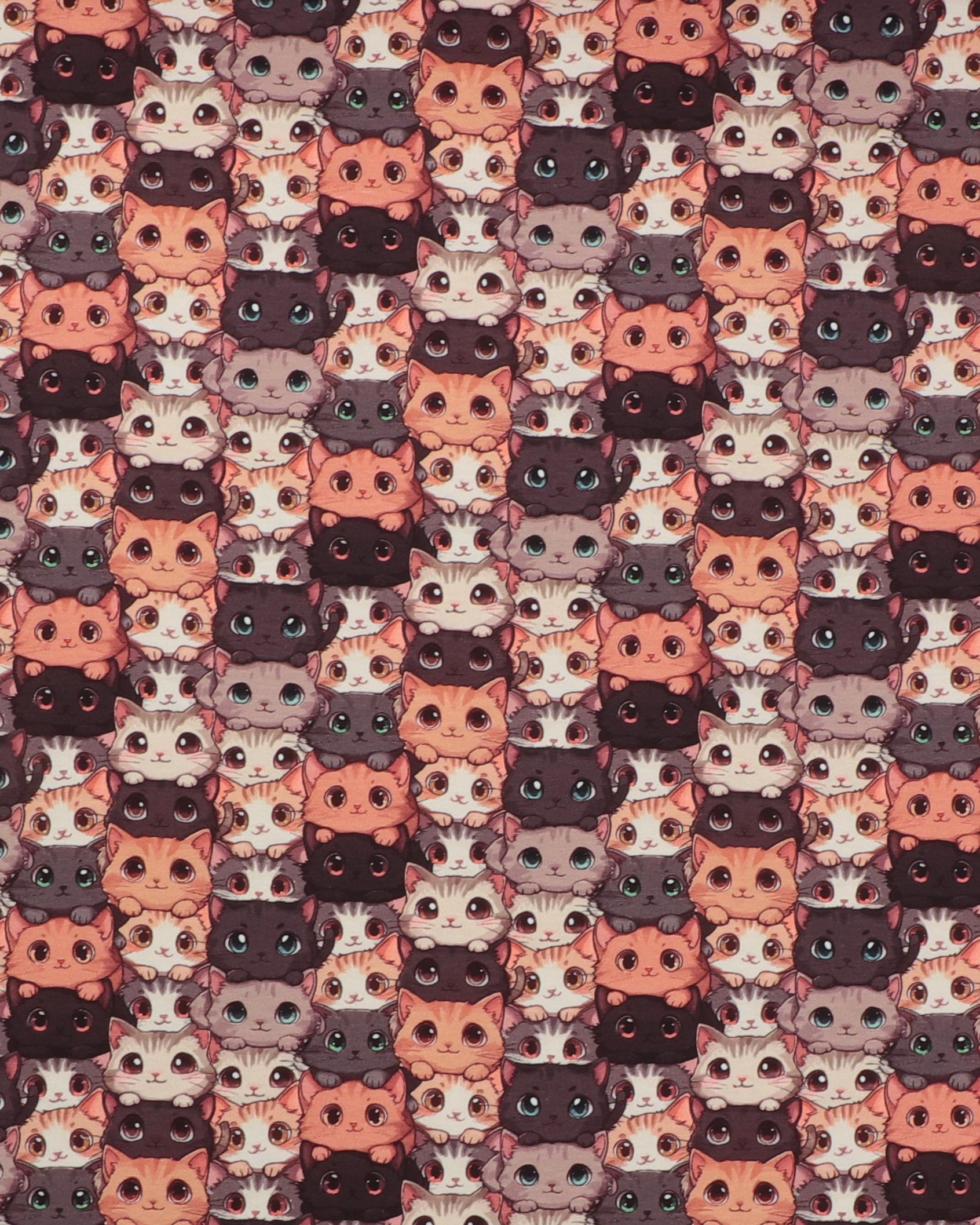 Katte i brune, orange farver - Jersey - 95% Bomuld, 5% Elastan