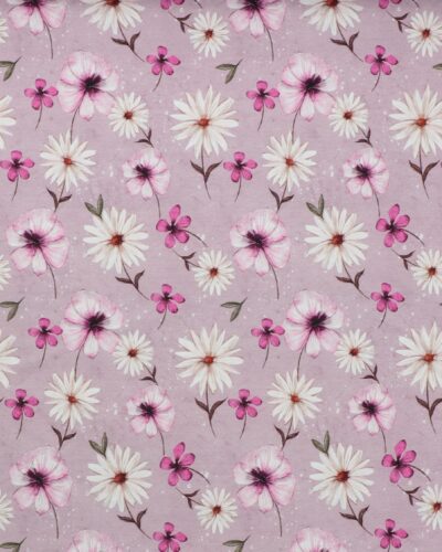 Lyselilla m. blomster - French Terry