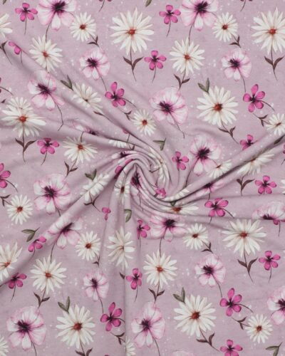Lyselilla m. blomster - French Terry