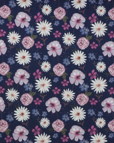 Mørkelilla med blomster - French Terry