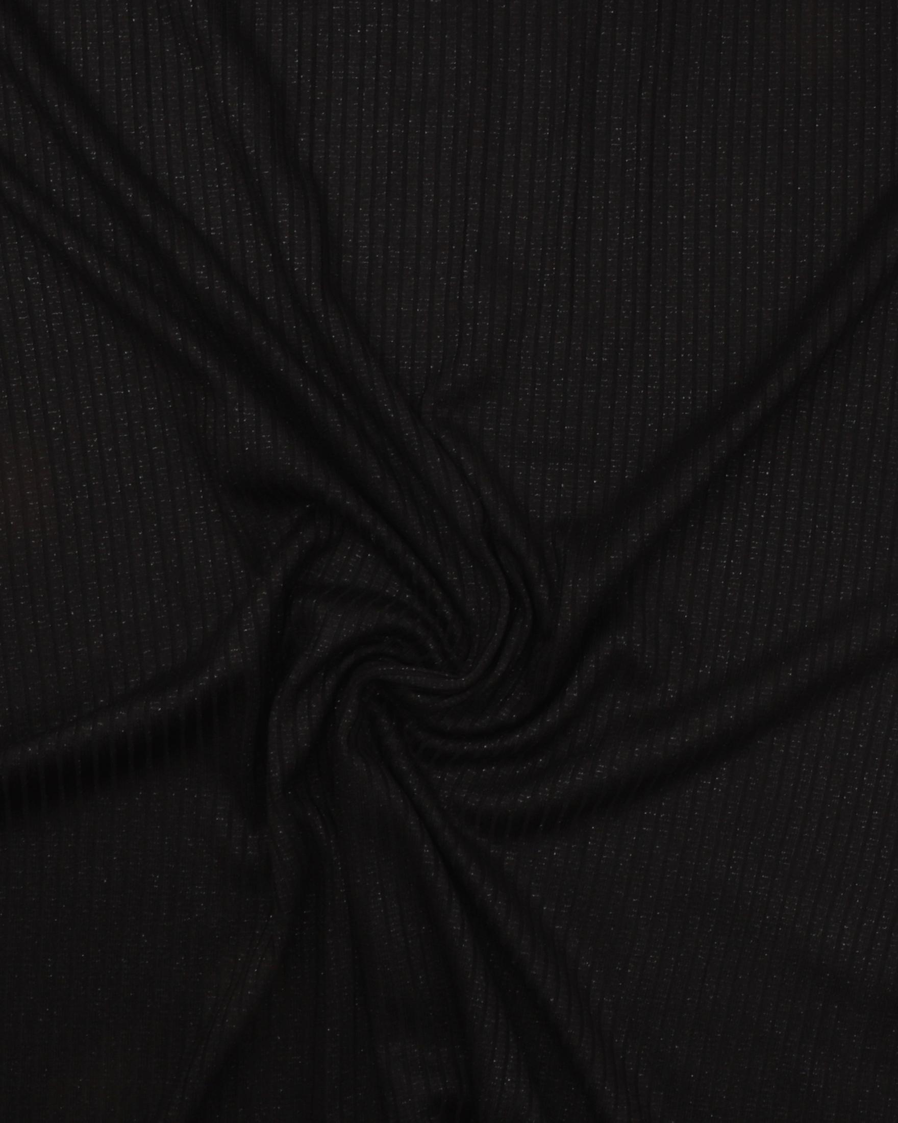Riflet sort/sølvglimmer - Strik (polyester/viskose) - 43% Viskose, 57% Polyester