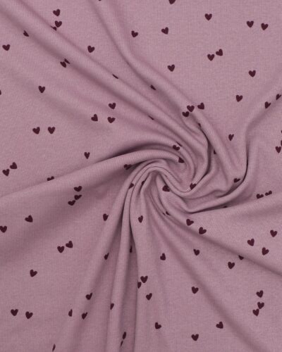 Gammelrosa med bordeaux hjerter - Rib-jersey