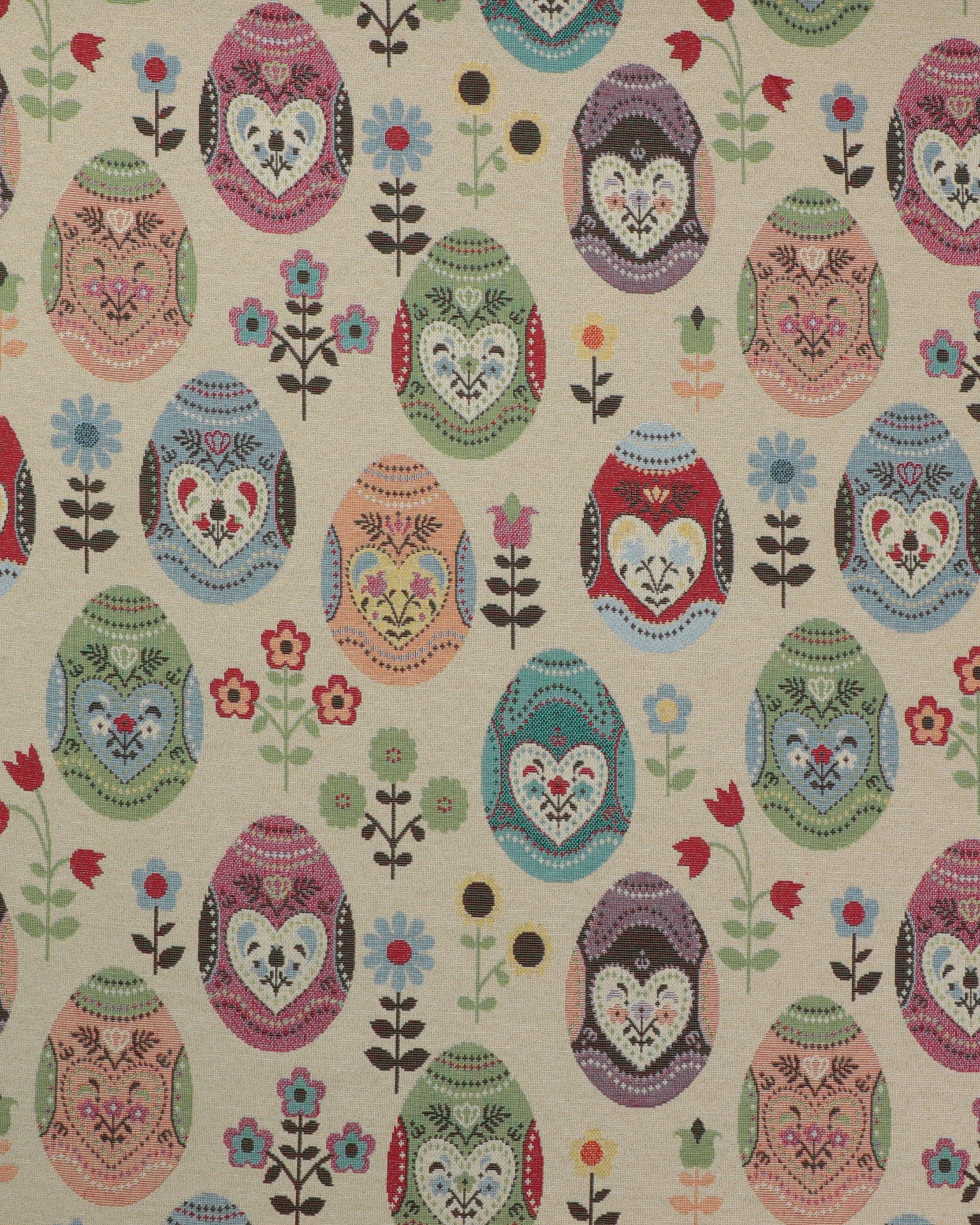 Dekoreret æg og blomster på natur bund - Gobelin - 50% Bomuld, 50% Polyester